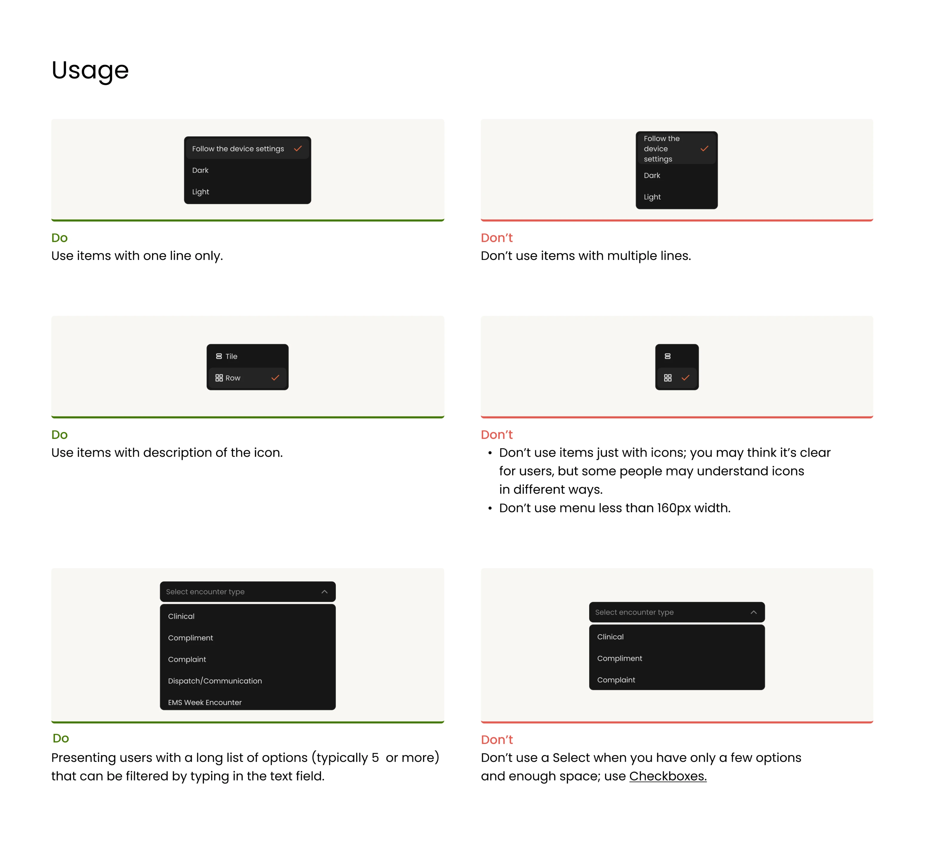Do’s and don’ts for dropdown components