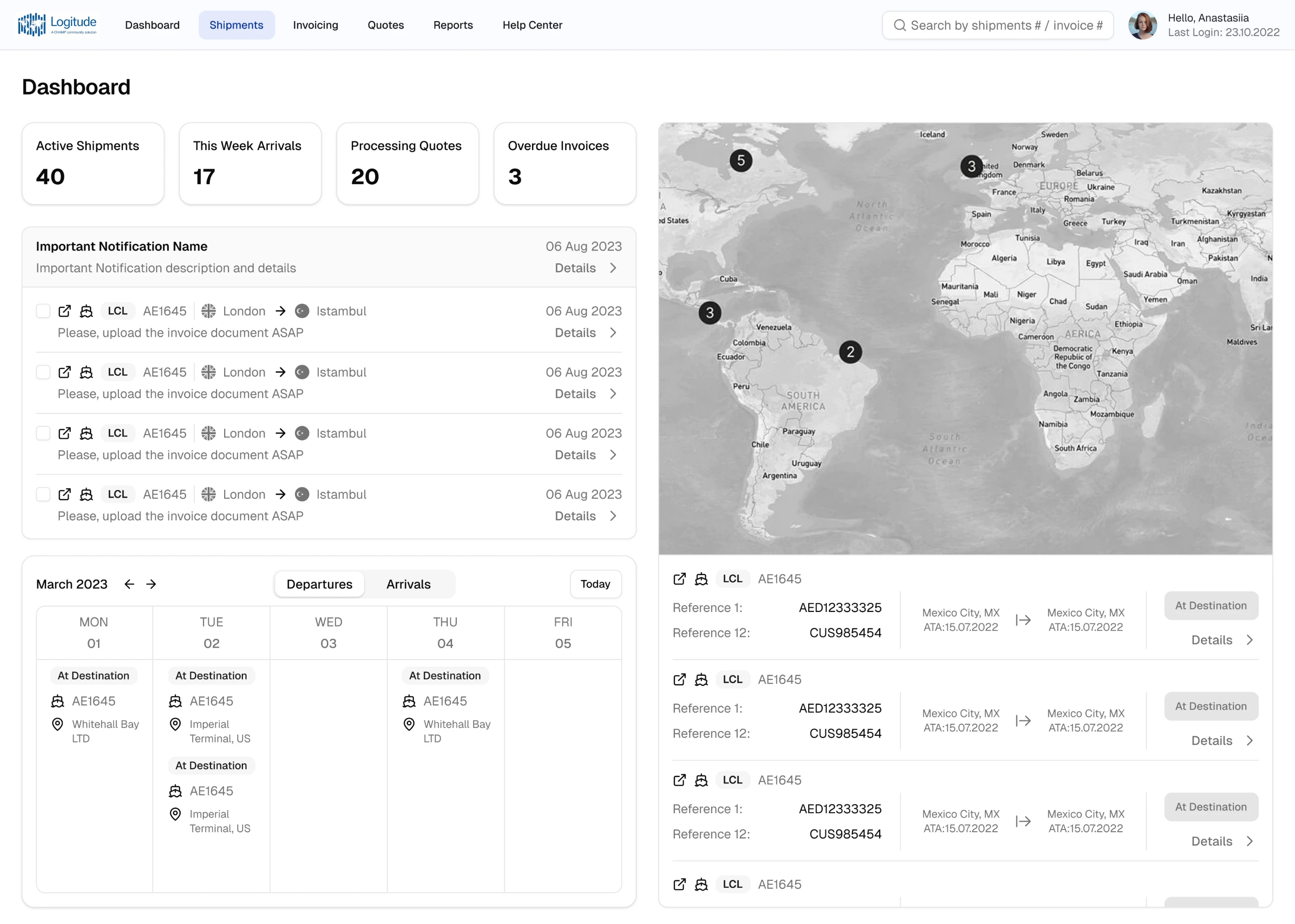 shipment tracking dashboard