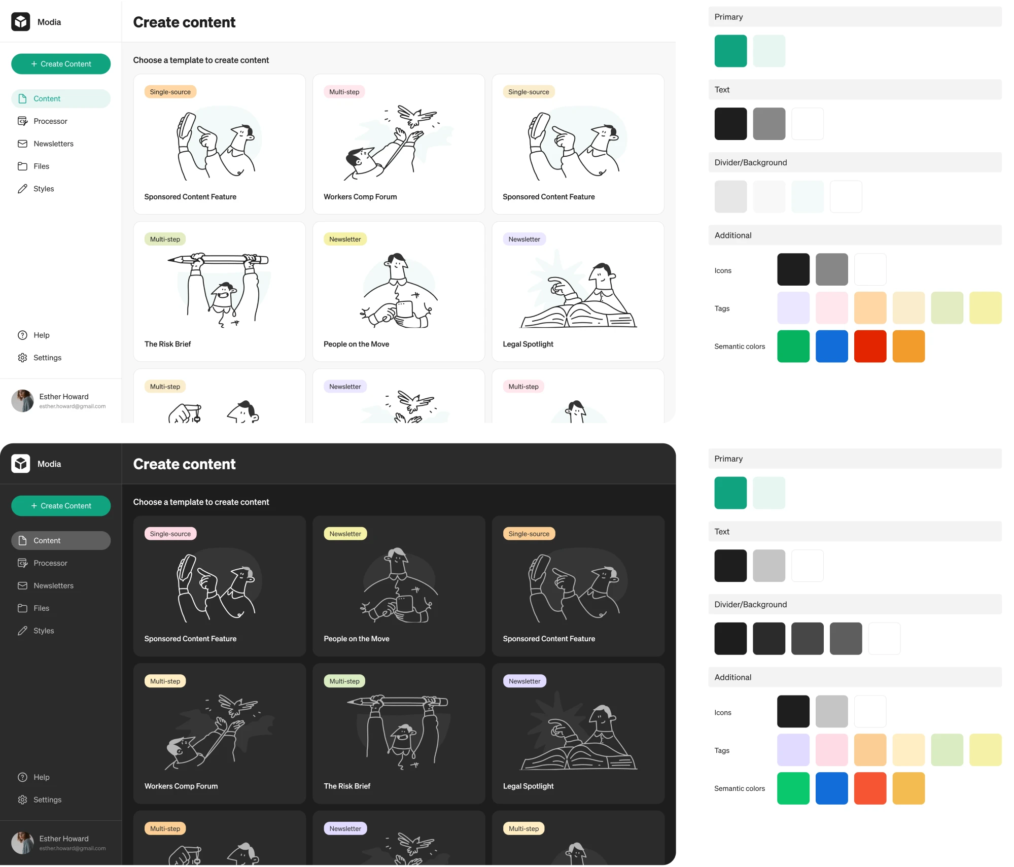dark and light modes color palettes