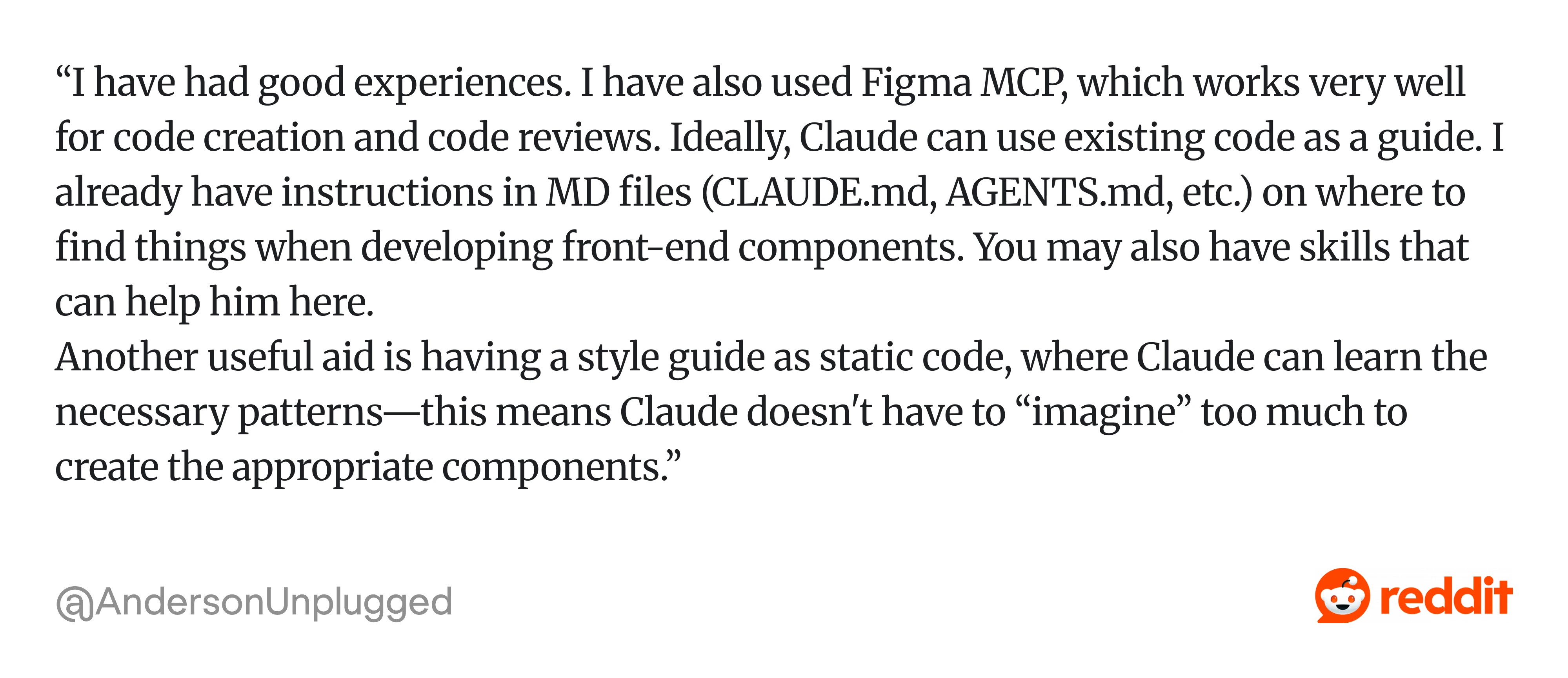 Comment on Reddit about Figma and Claude Code
