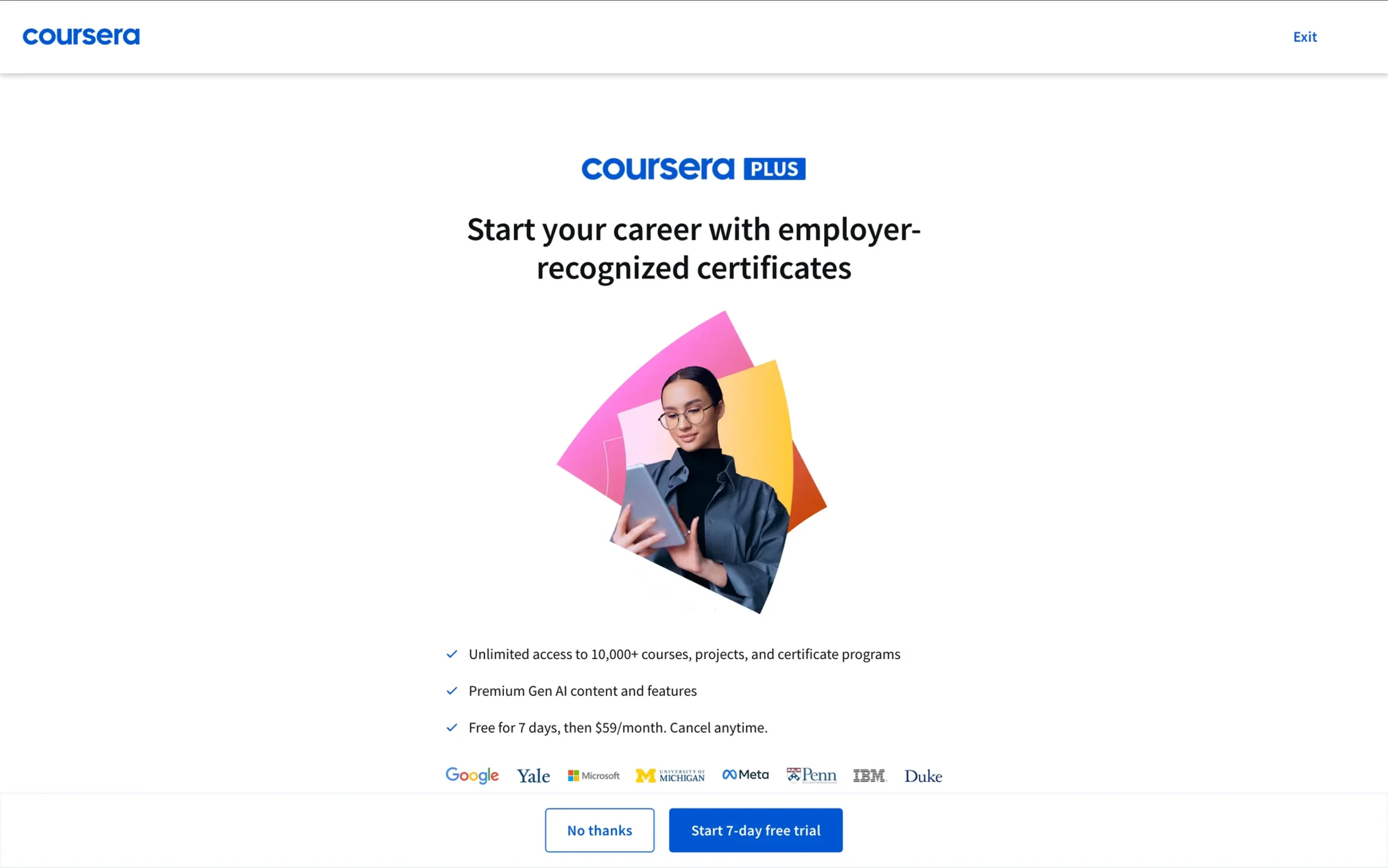 Paywall UI in Coursera