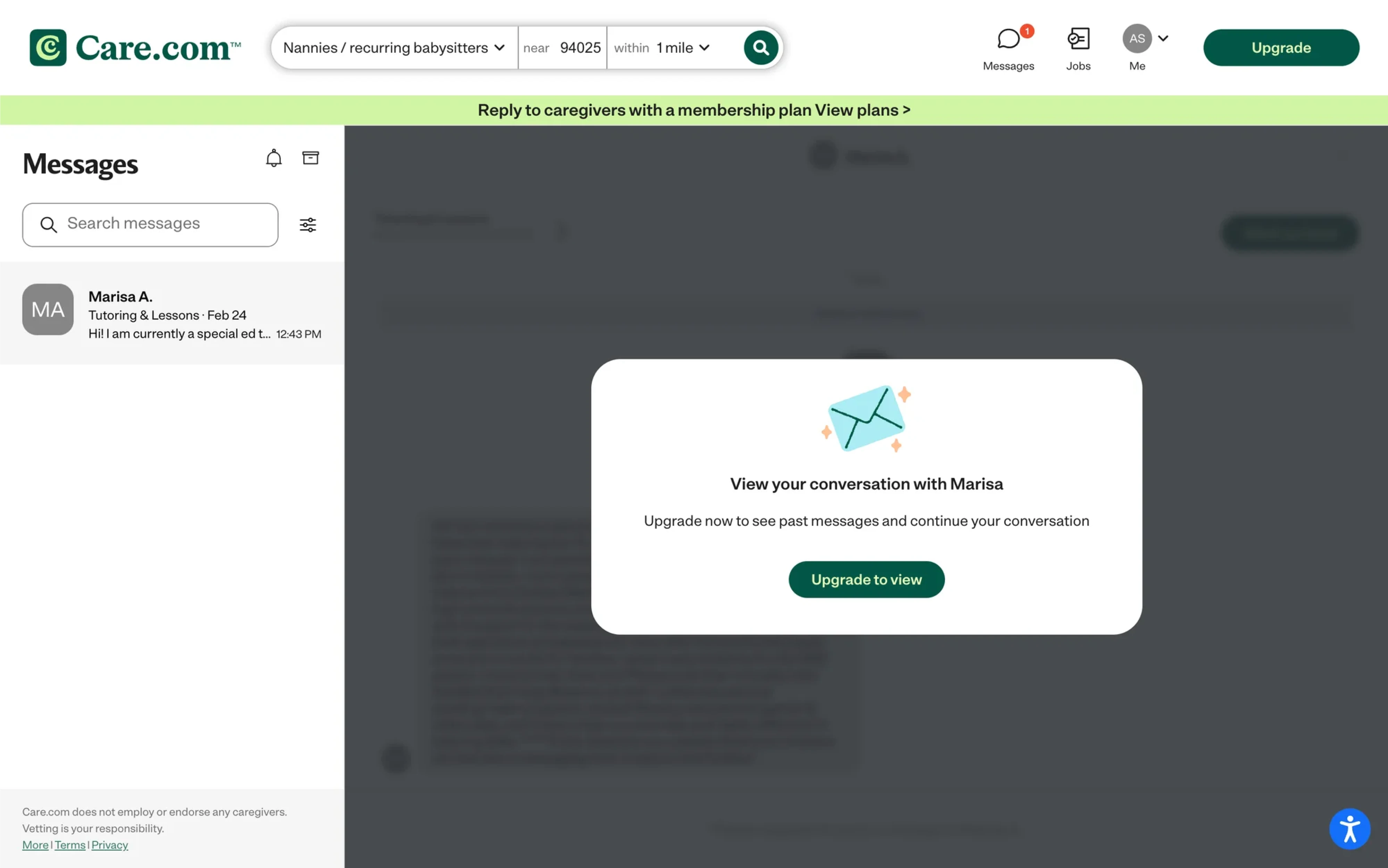 Paywall UI in Care.com