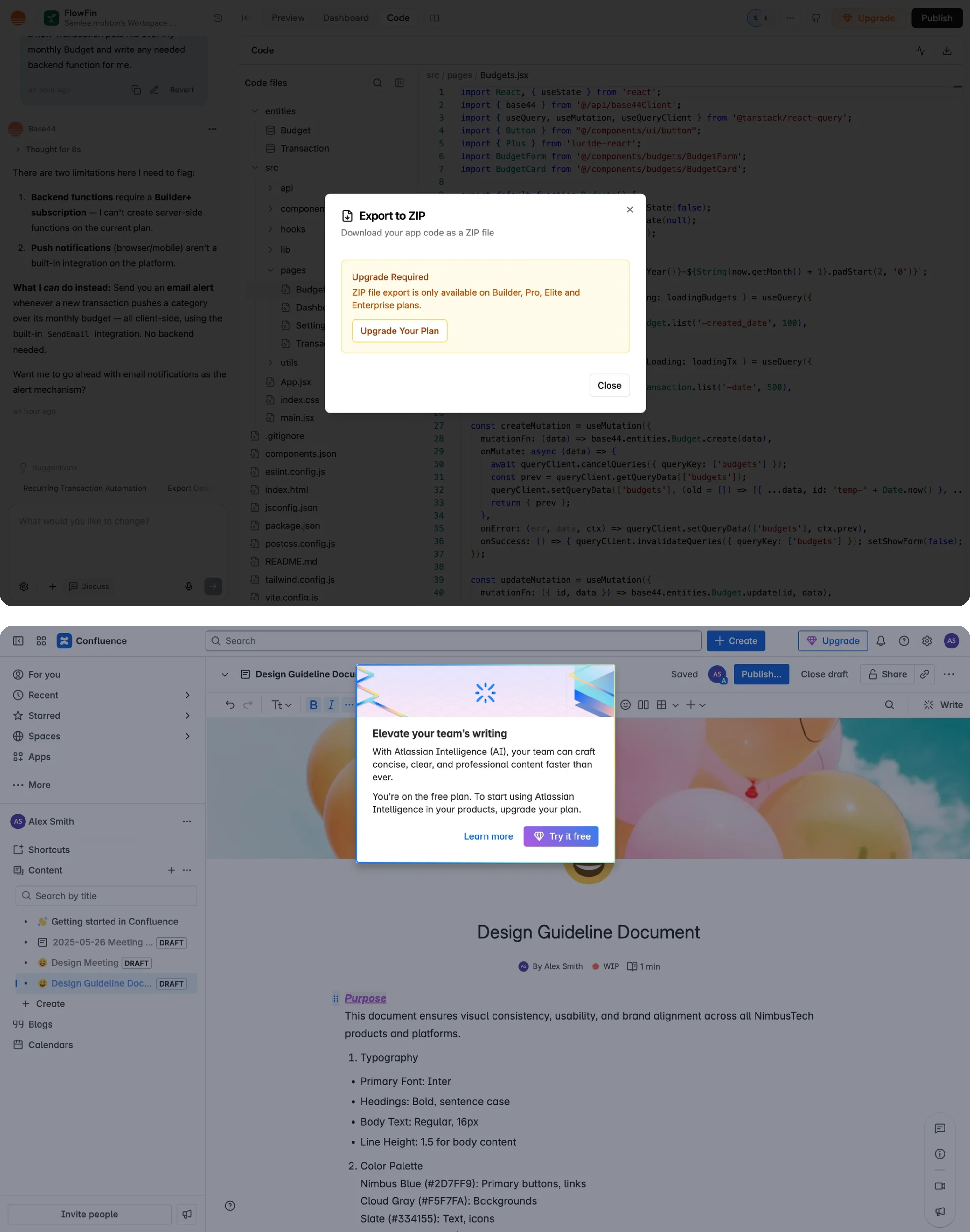 Paywalls in Base44 and Confluence