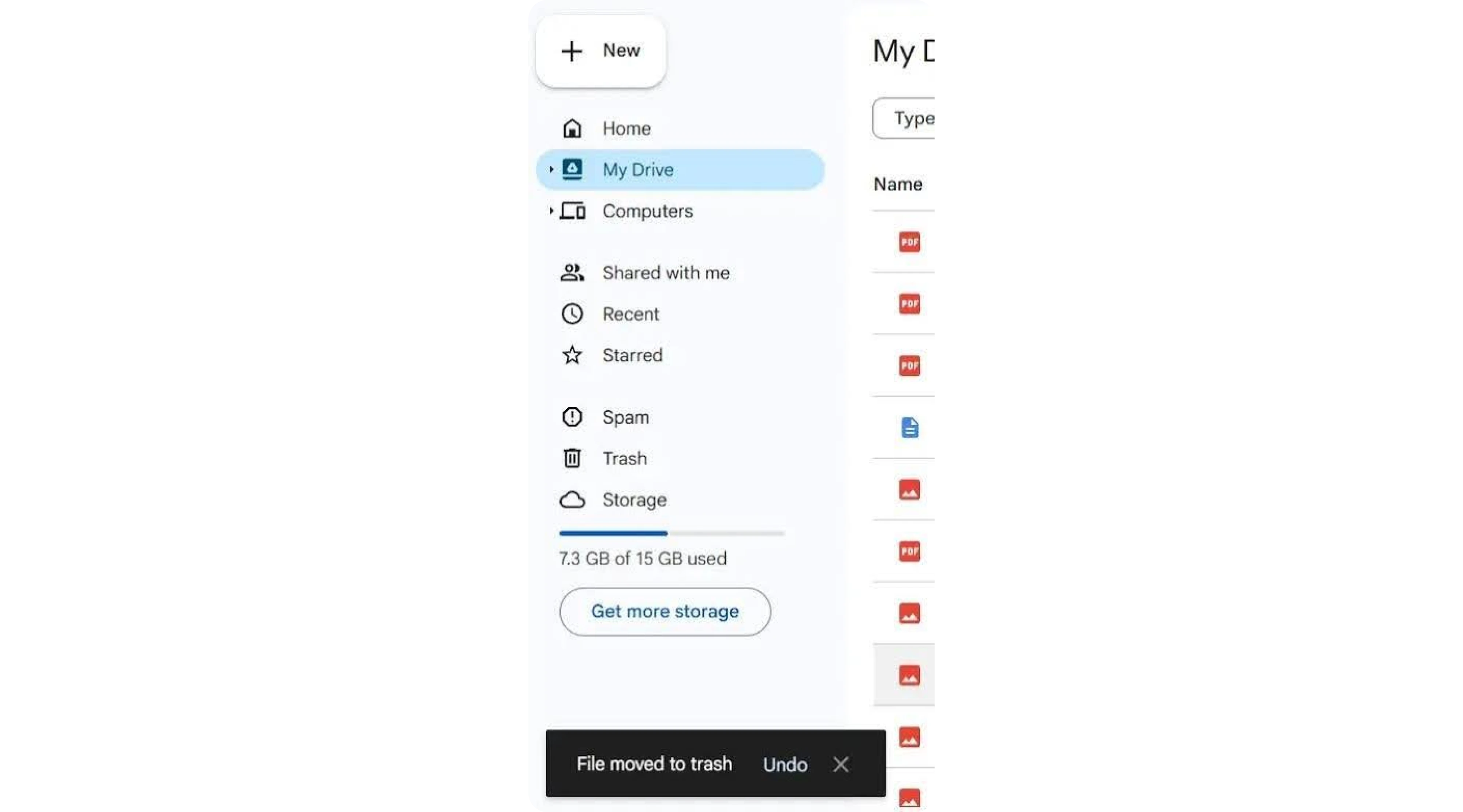 Google Drive snackbar UI