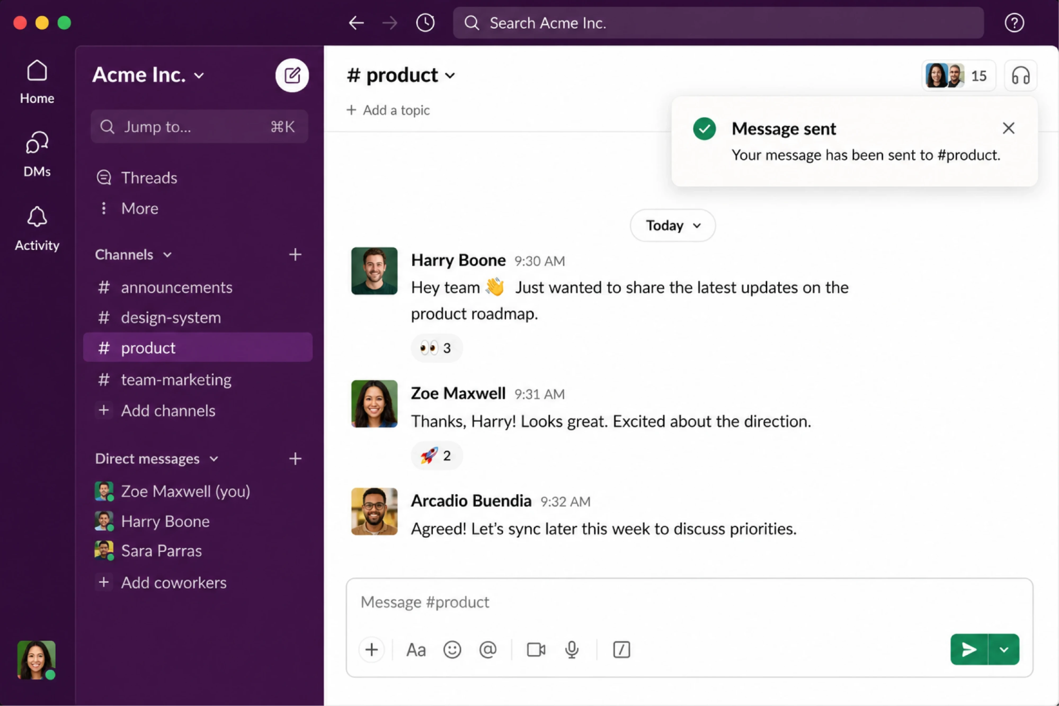 Slack snackbar UI