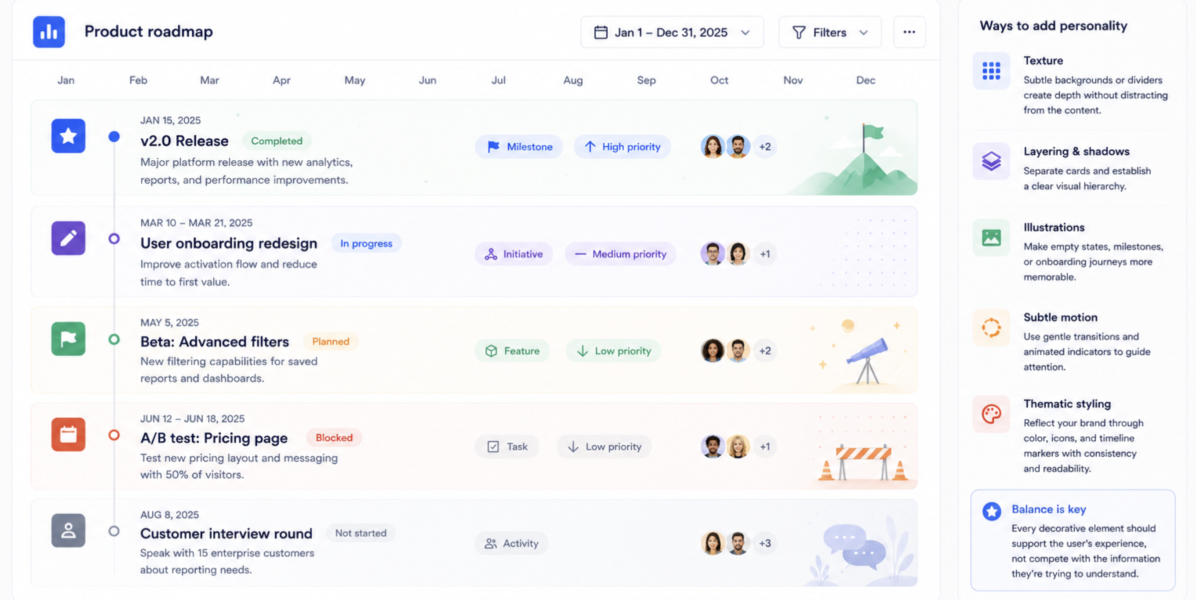personalization in timeline ui