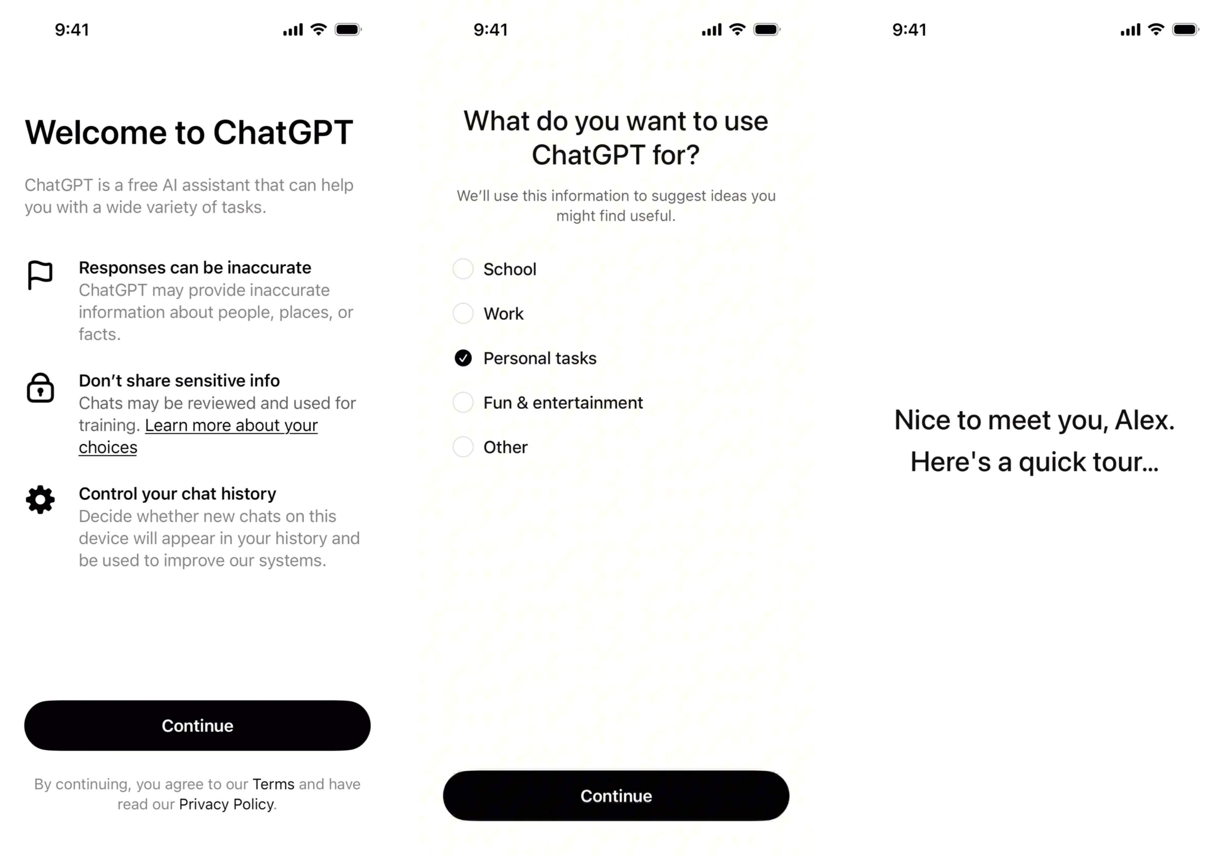 ChatGPT’s quickstart onboarding