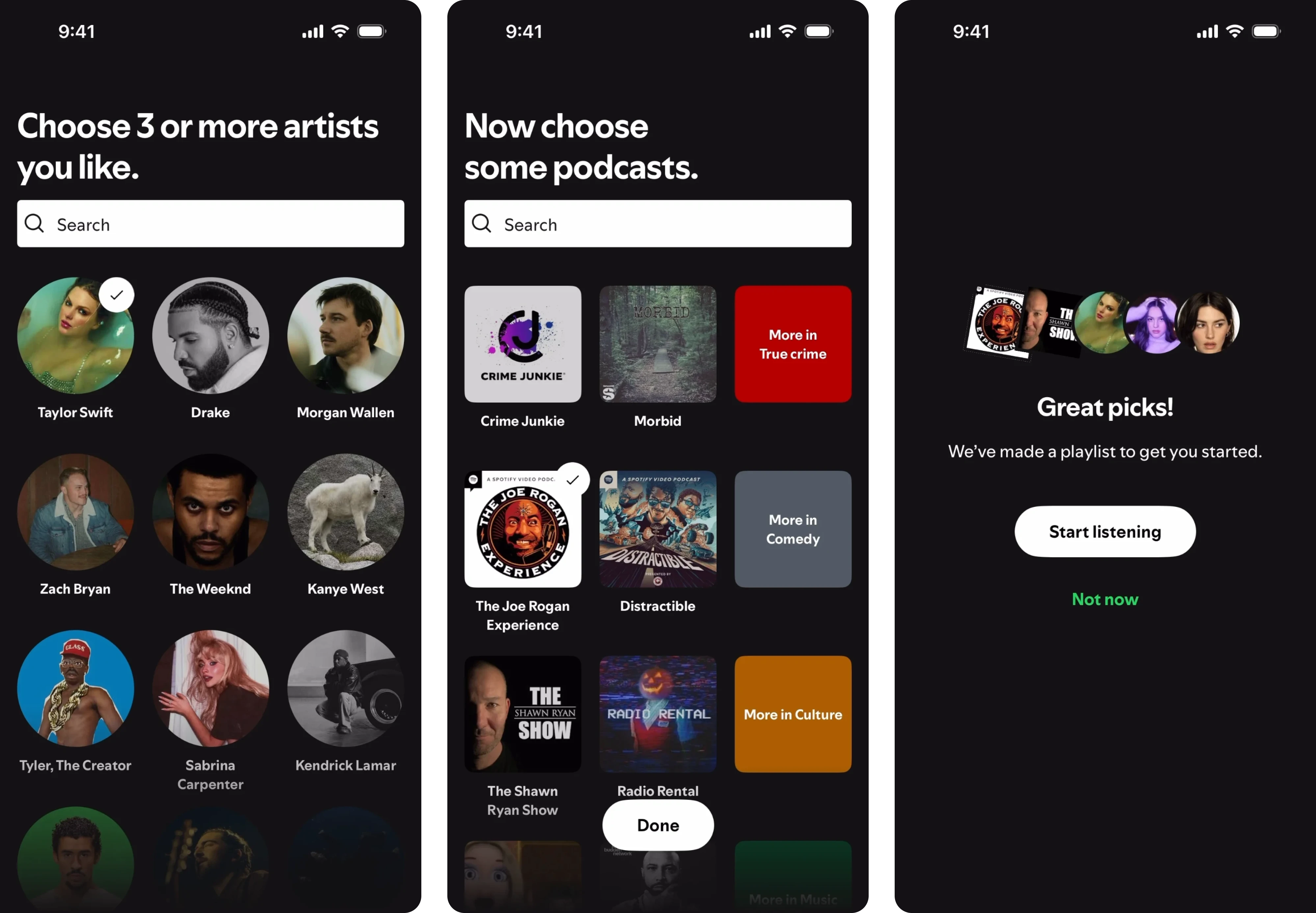 Spotify’s onboarding screens