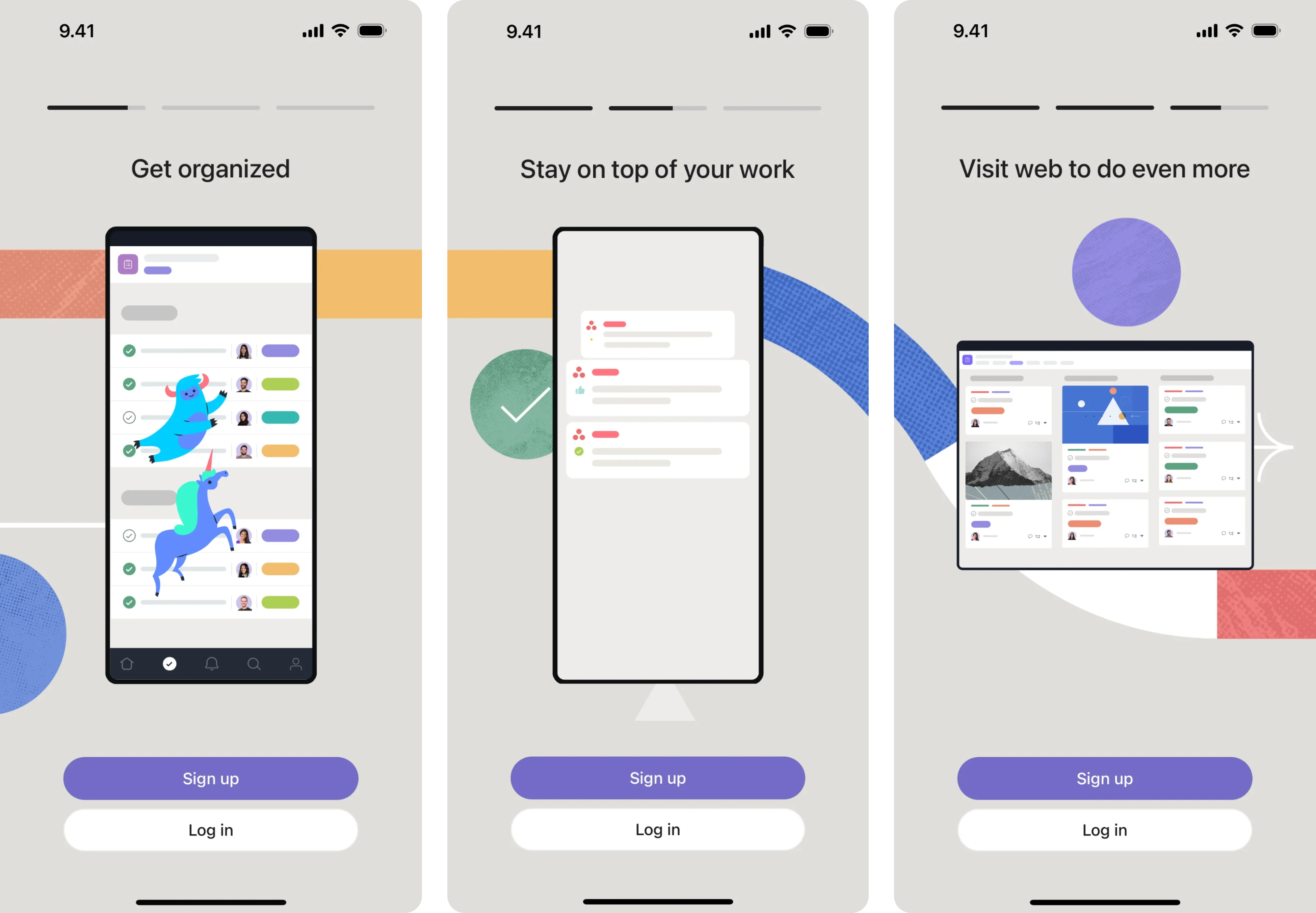 Asana’s onboarding screens
