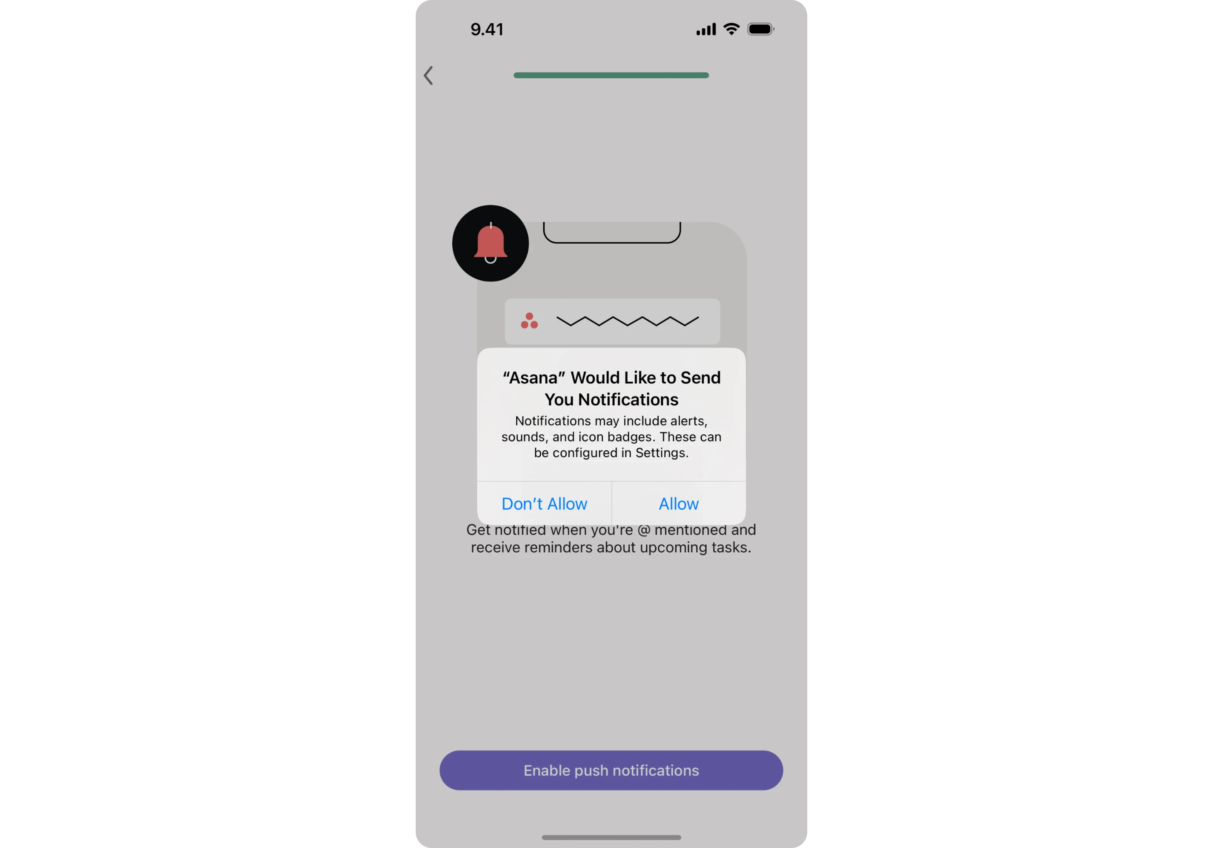 Asana asks for notification access after onboarding