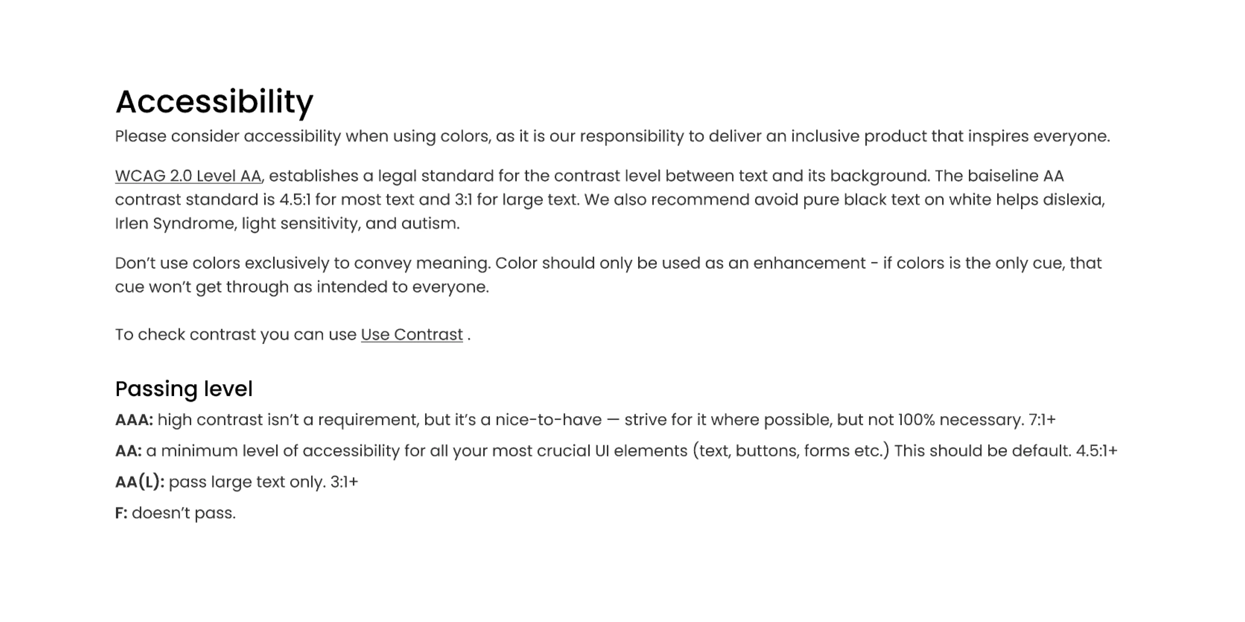 Accessibility guidelines for color usage