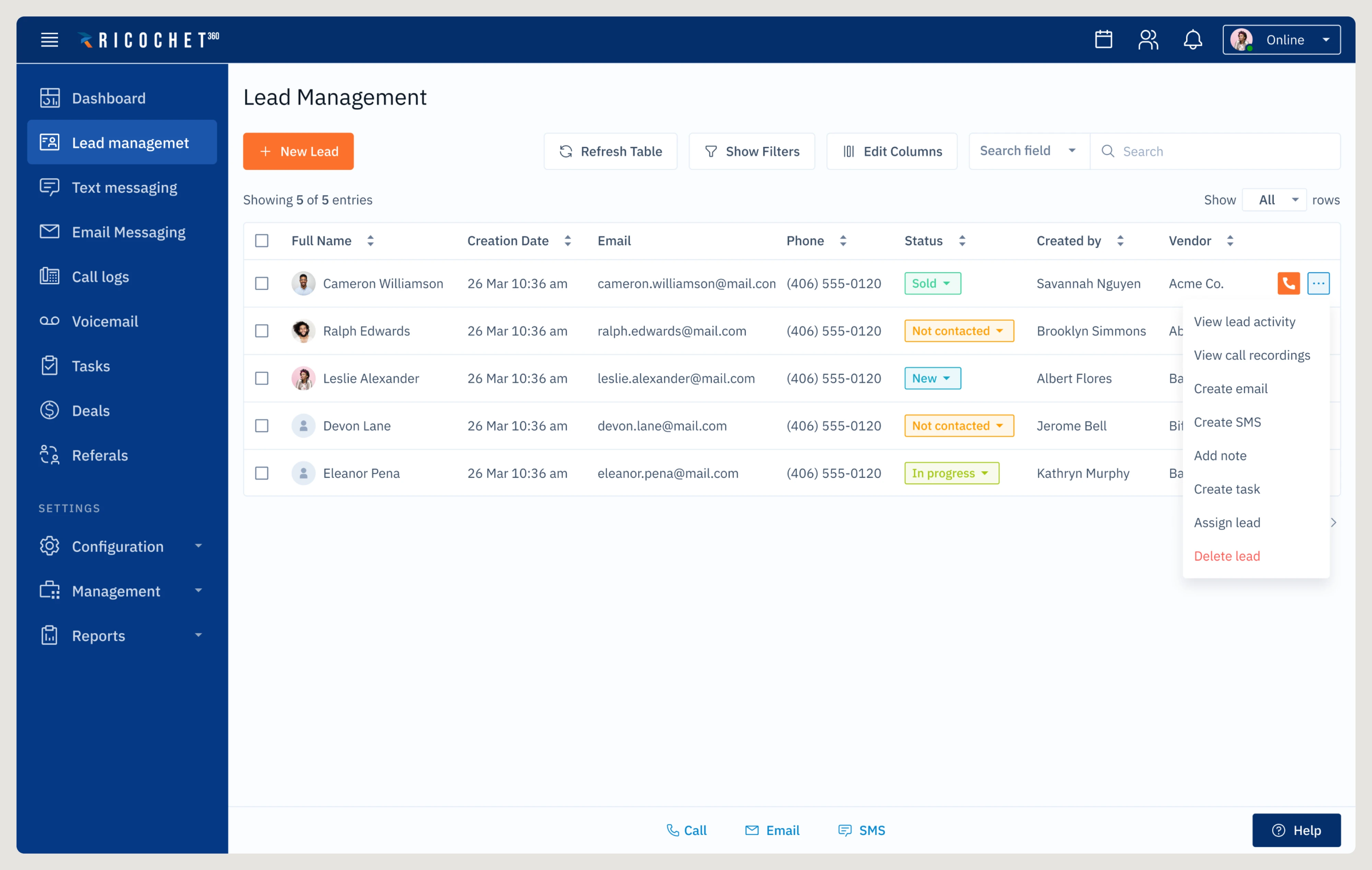 Ricochet360 Lead Management