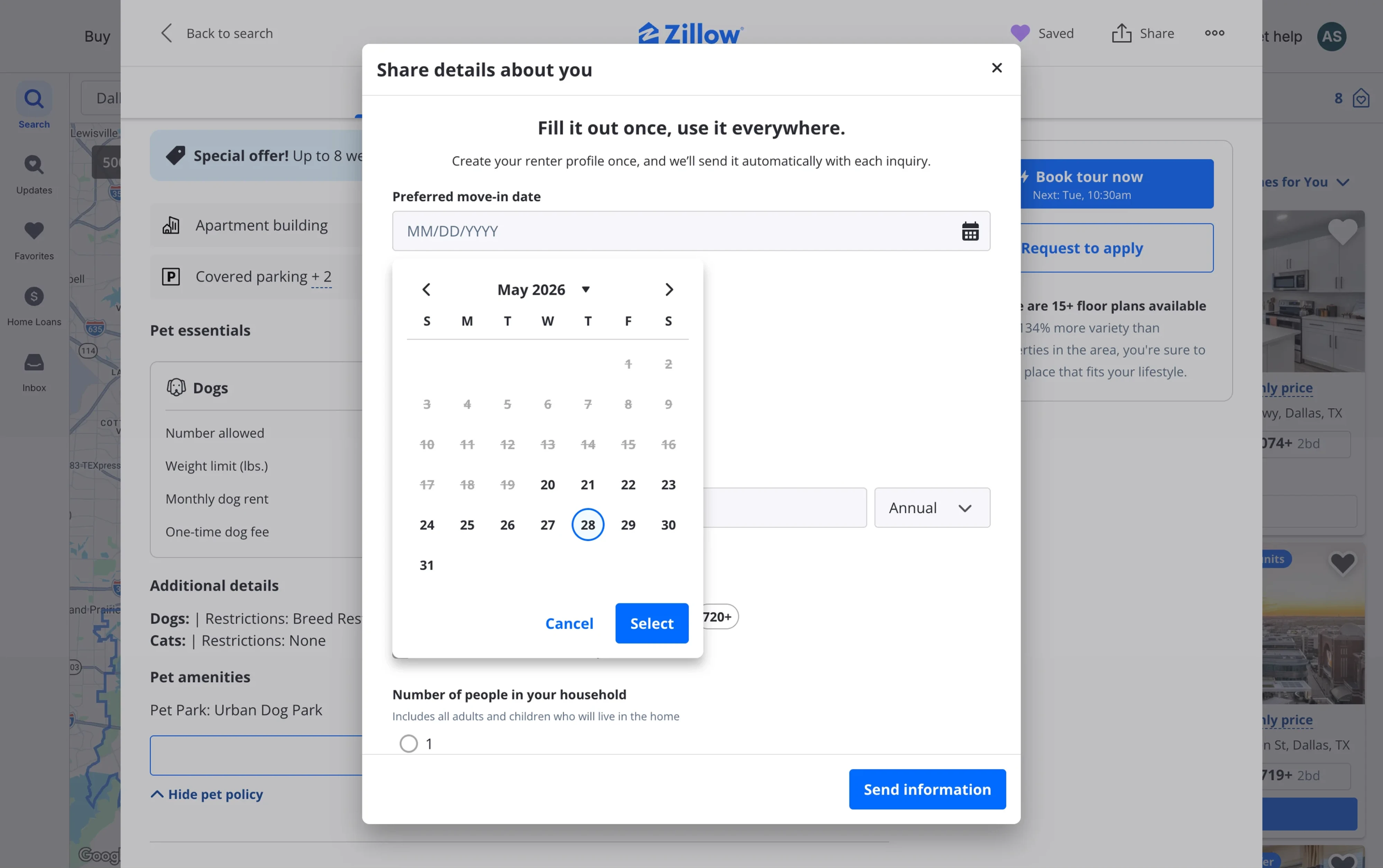 An example of the popup on Zillow