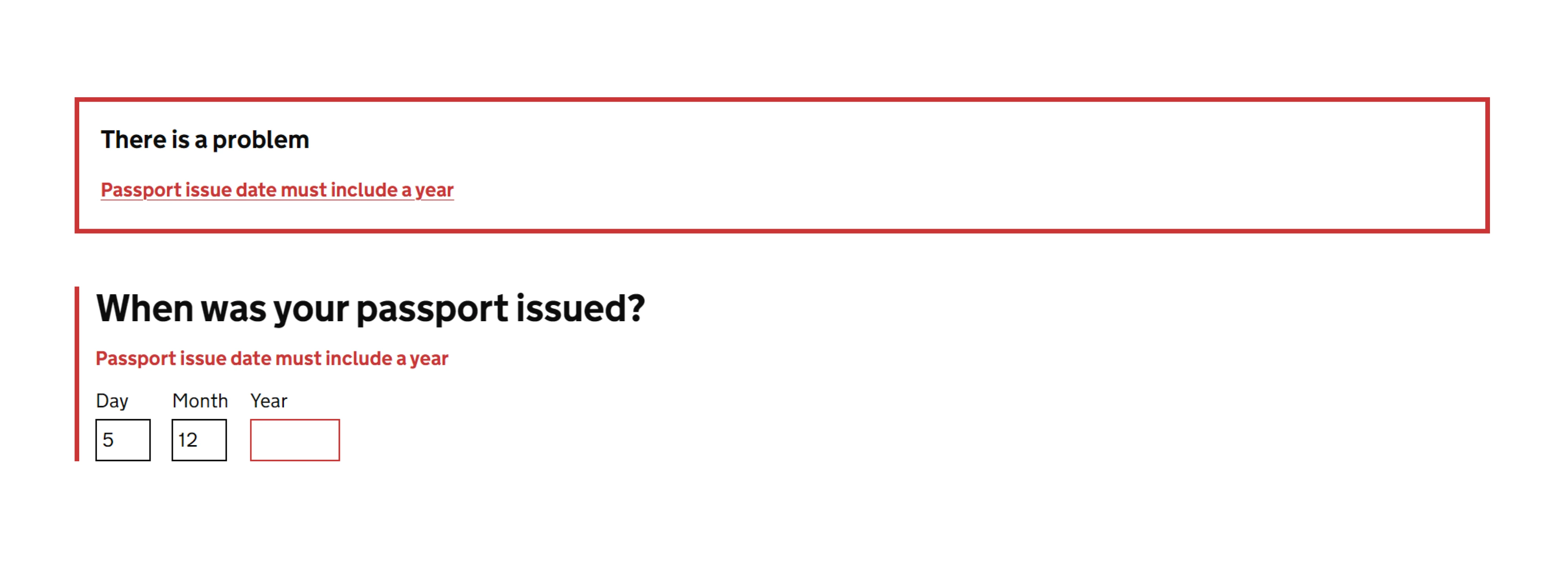 GOV.UK Design System error message