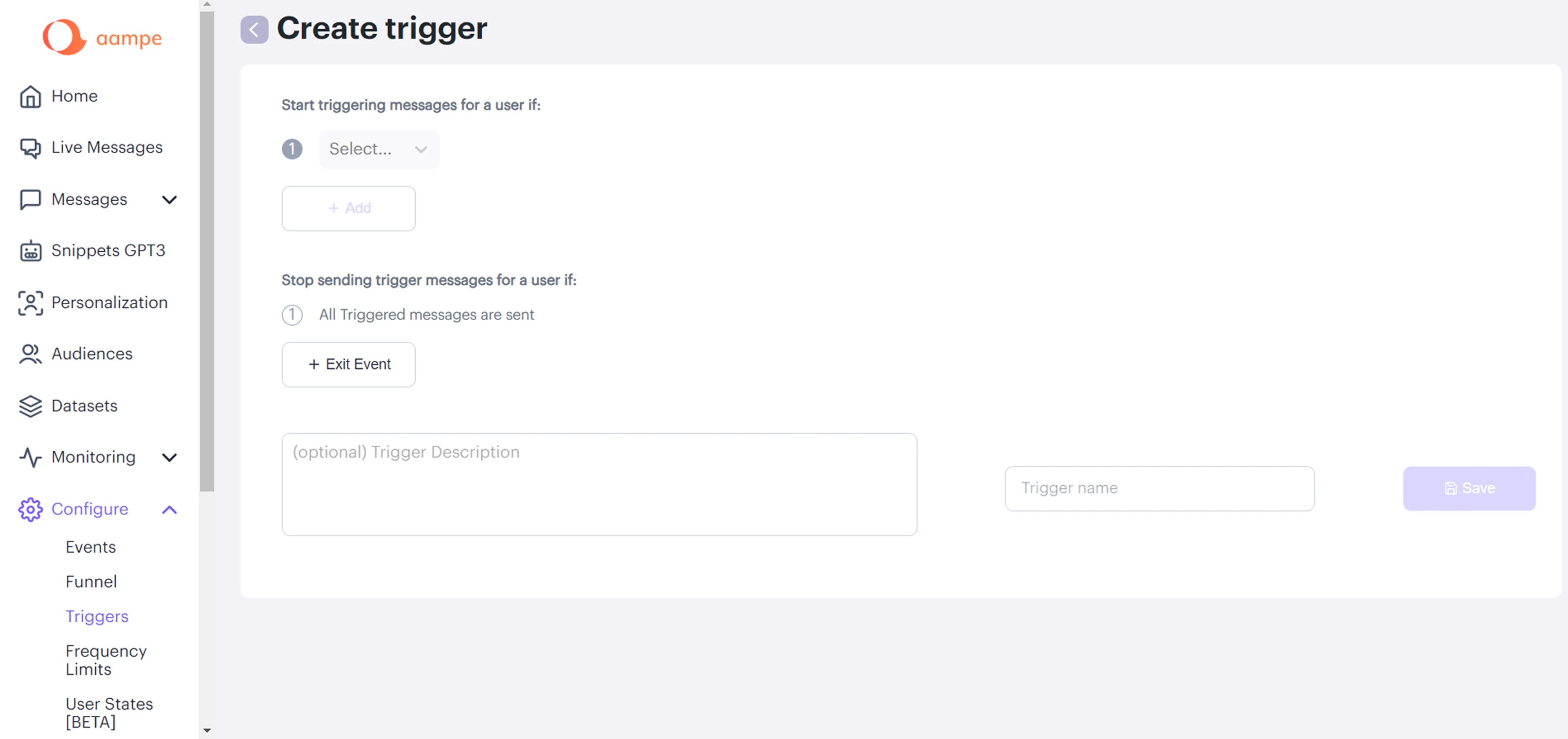 Aampe settings page before