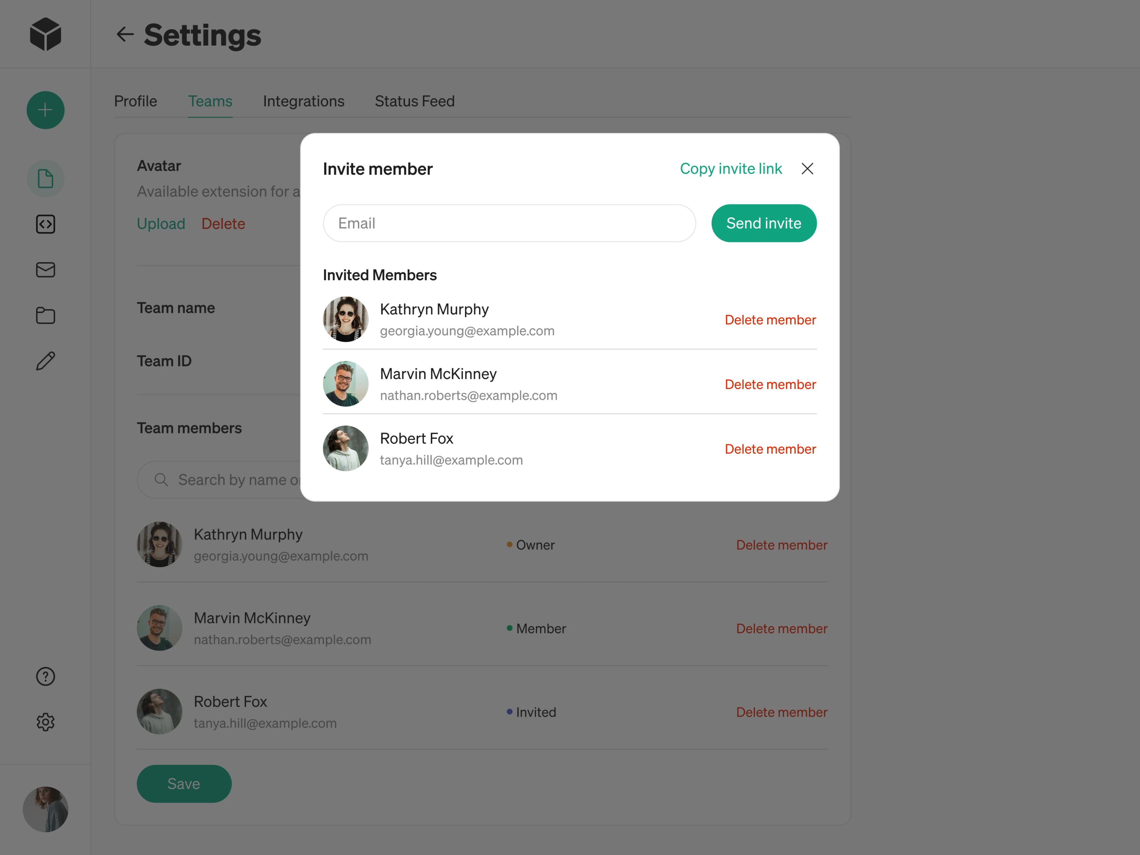 Modia settings page