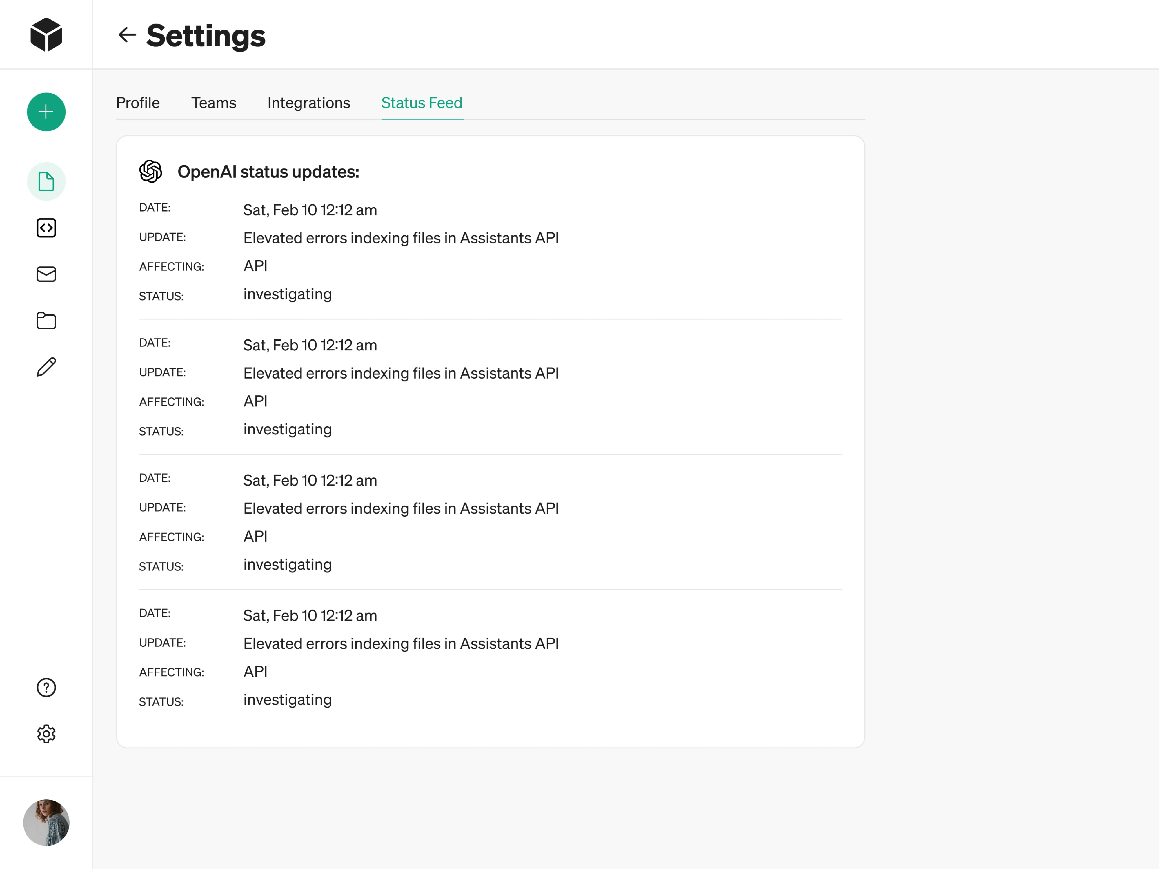 Modia settings page