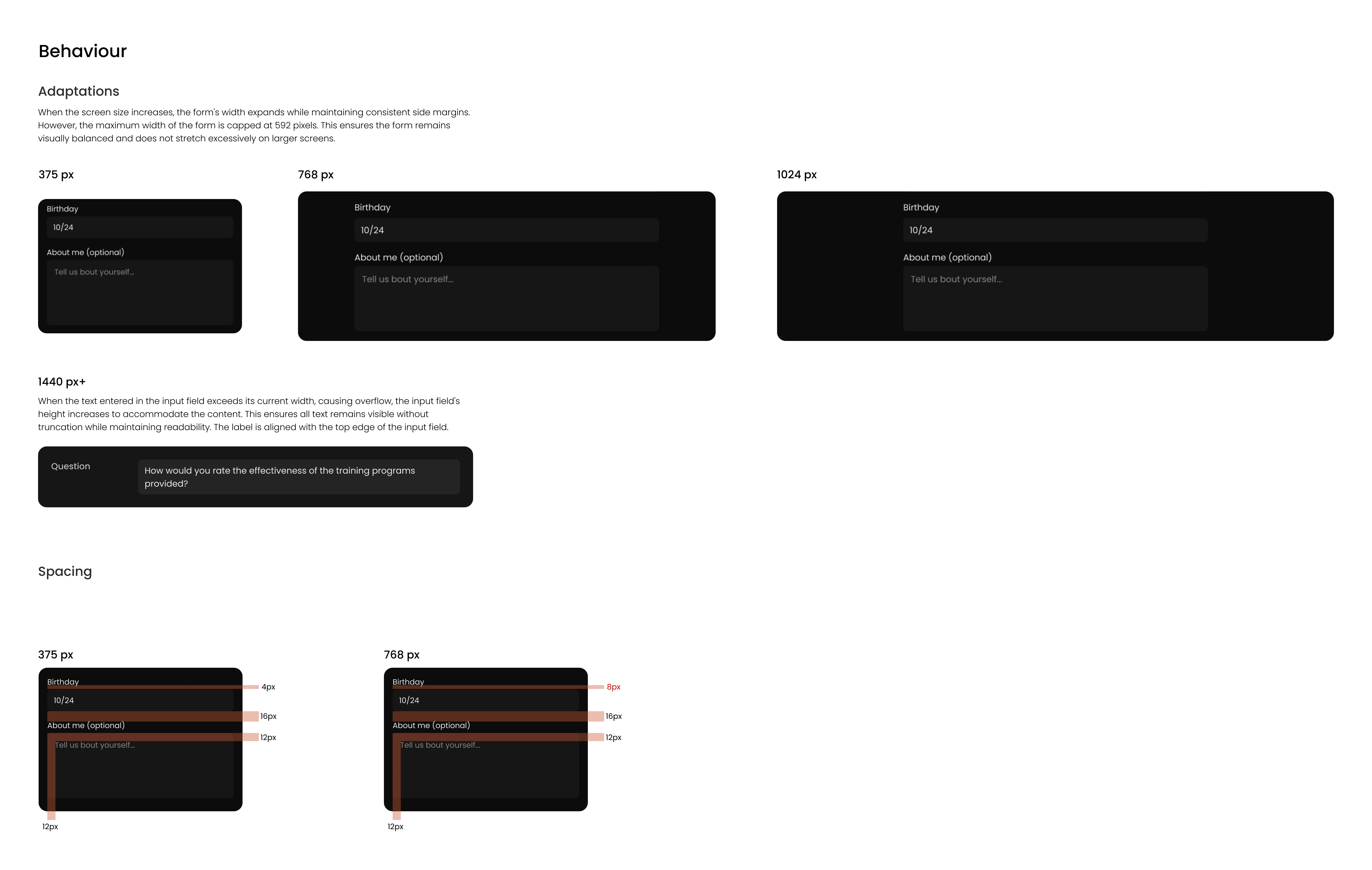 Behavior explanation for input components