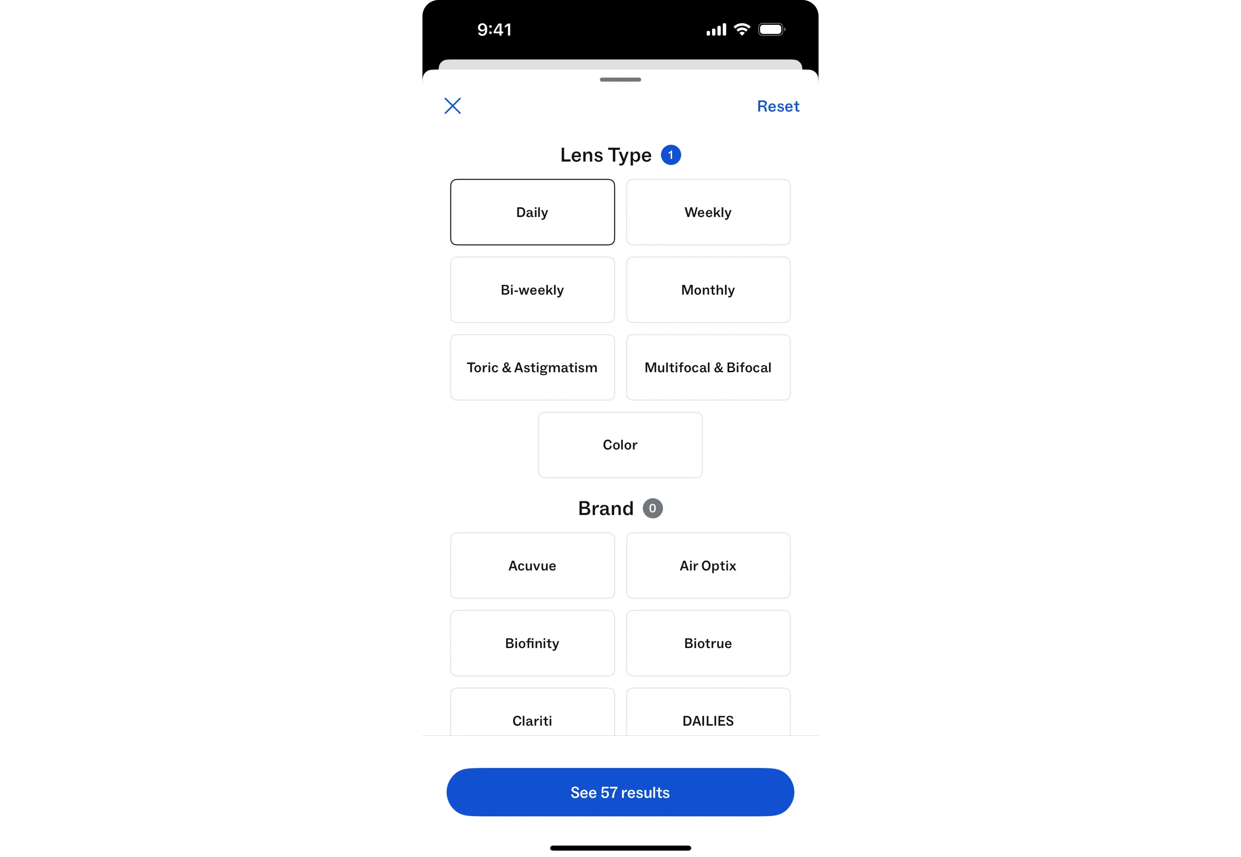 Mobile filter bottom sheet