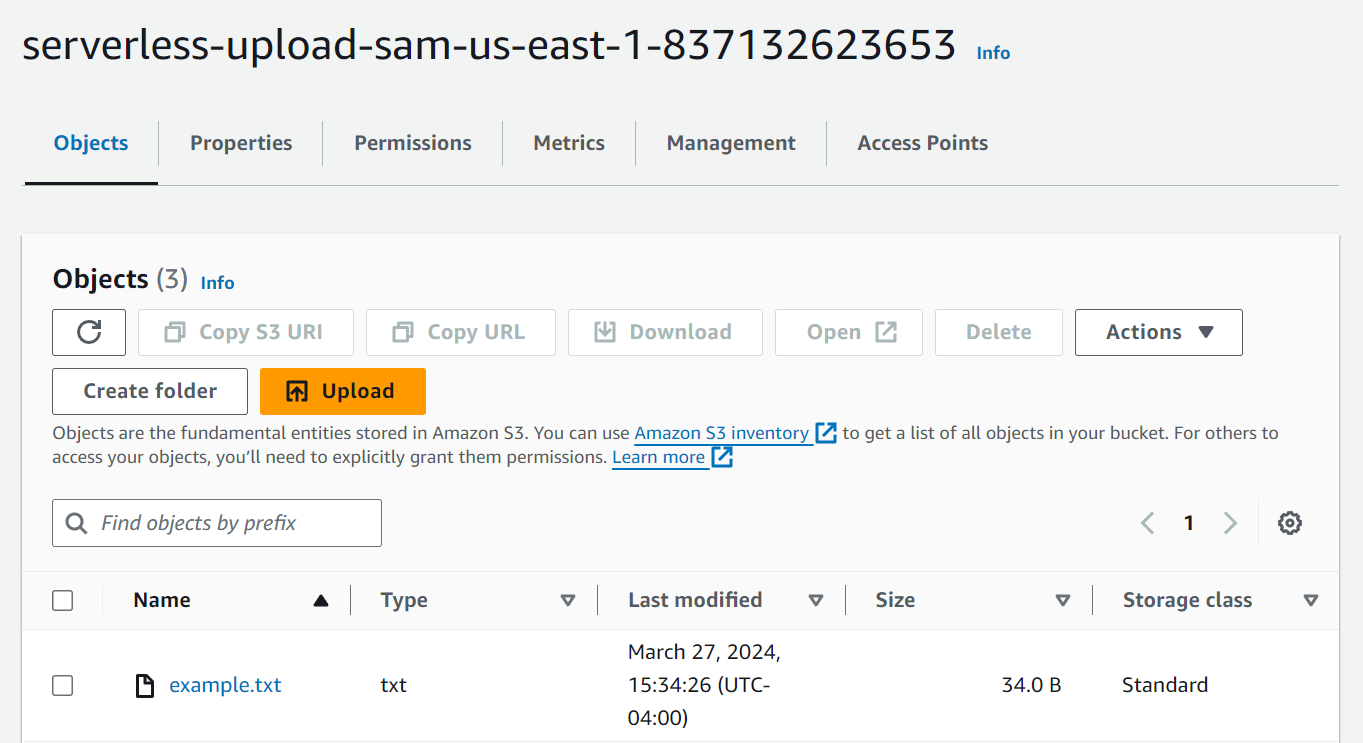 S3 Bucket with example.txt uploaded