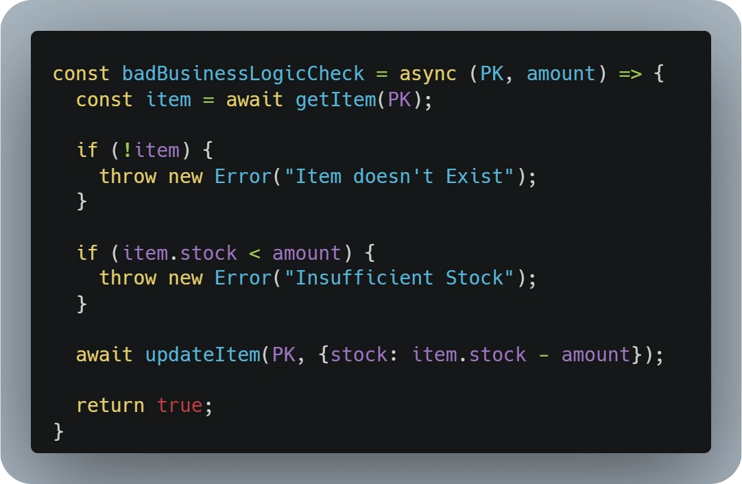 Sample JS function showcasing a bad implementation of business logic to be executed before a record is updated