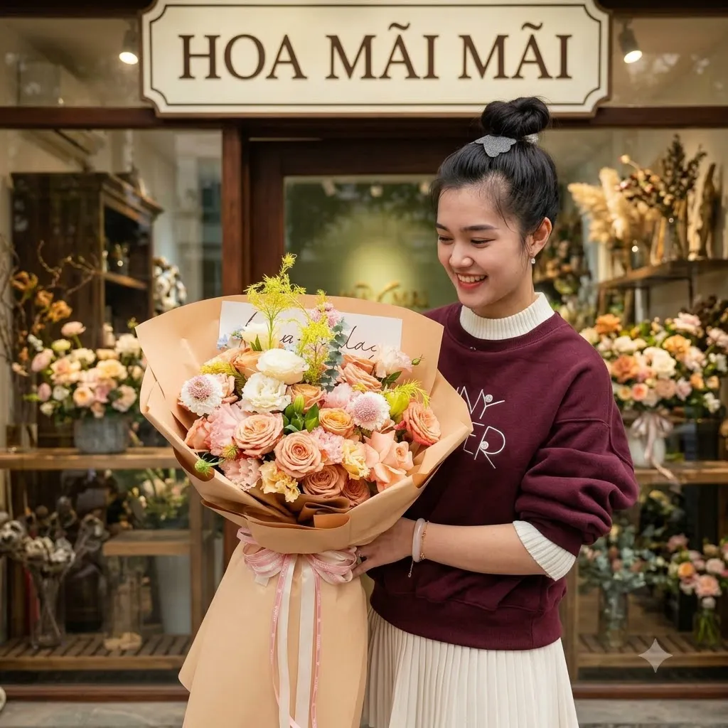 Bó hoa hồng tông nâu cam gói kraft tại Huyện Ninh Hải, Ninh Thuận