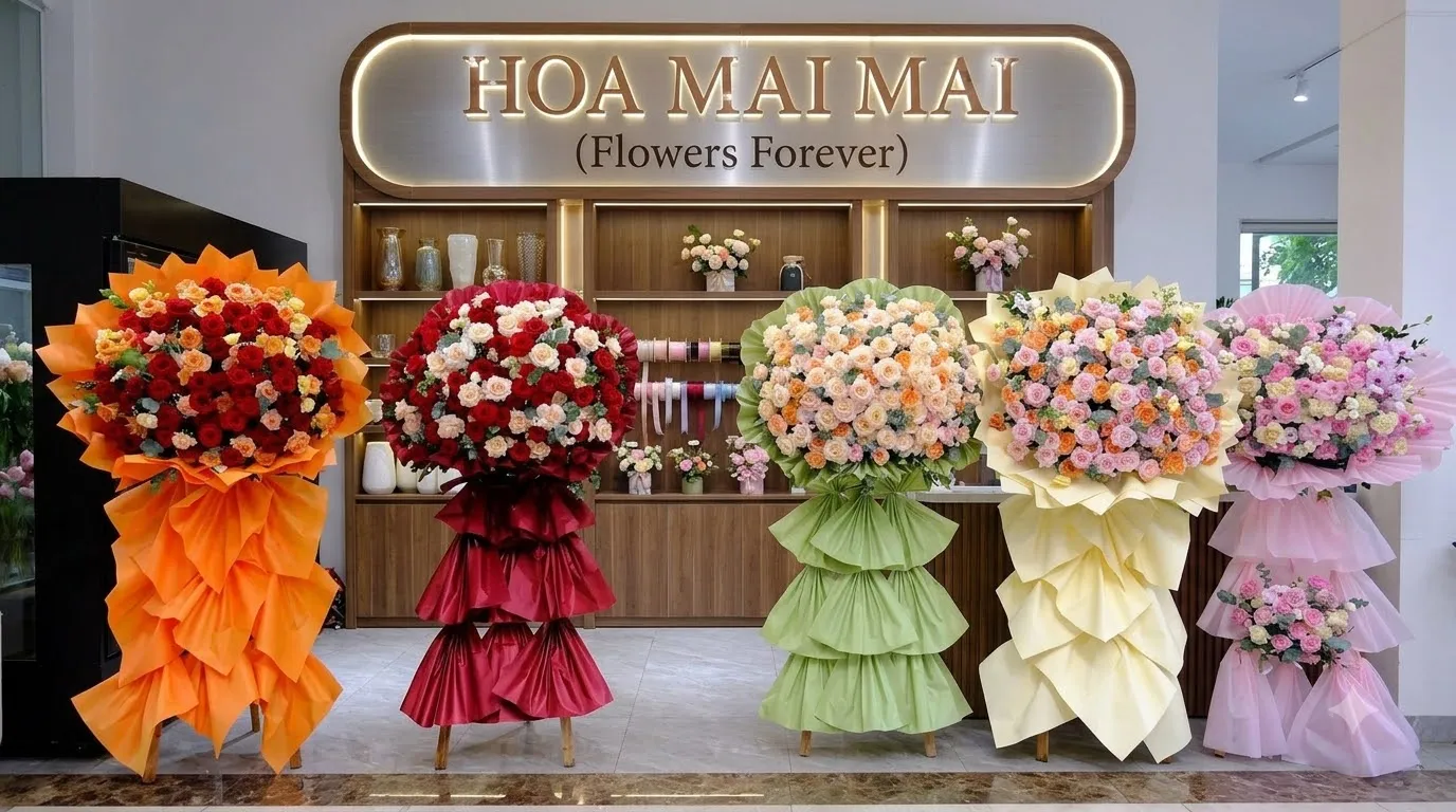Dàn kệ hoa chúc mừng nhiều màu tại Bảo Lộc, Lâm Đồng