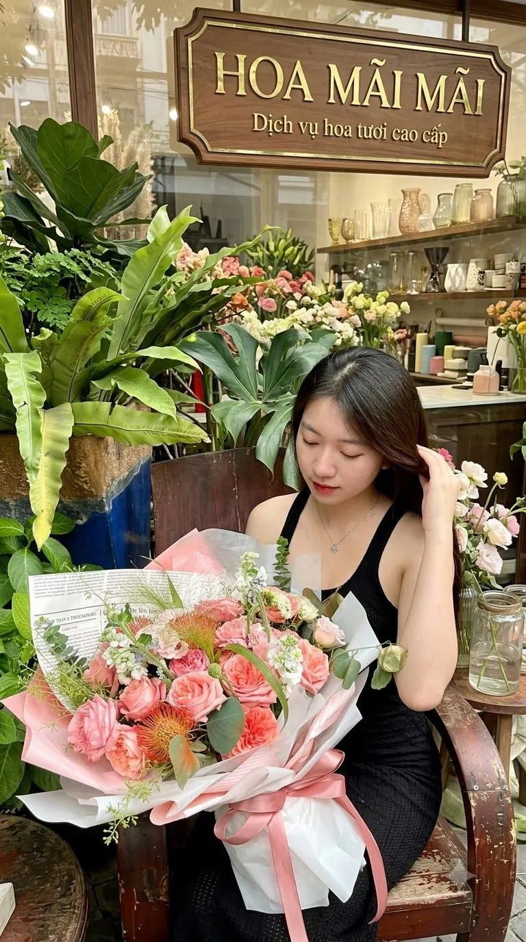 Bó cẩm chướng hồng san hô gói giấy báo tại Đồng Tháp