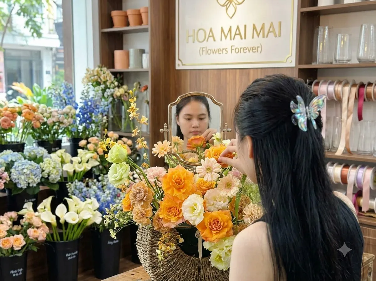 Giỏ hoa tông vàng cam ấm áp tại Đường Dũng Sĩ Thanh Khê, Đà Nẵng