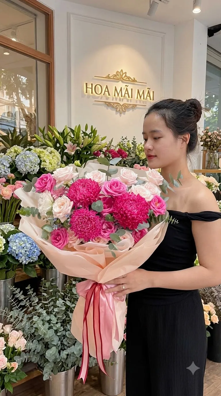 Bó hoa hồng phối cúc mẫu đơn tại Bồng Sơn, Bình Định