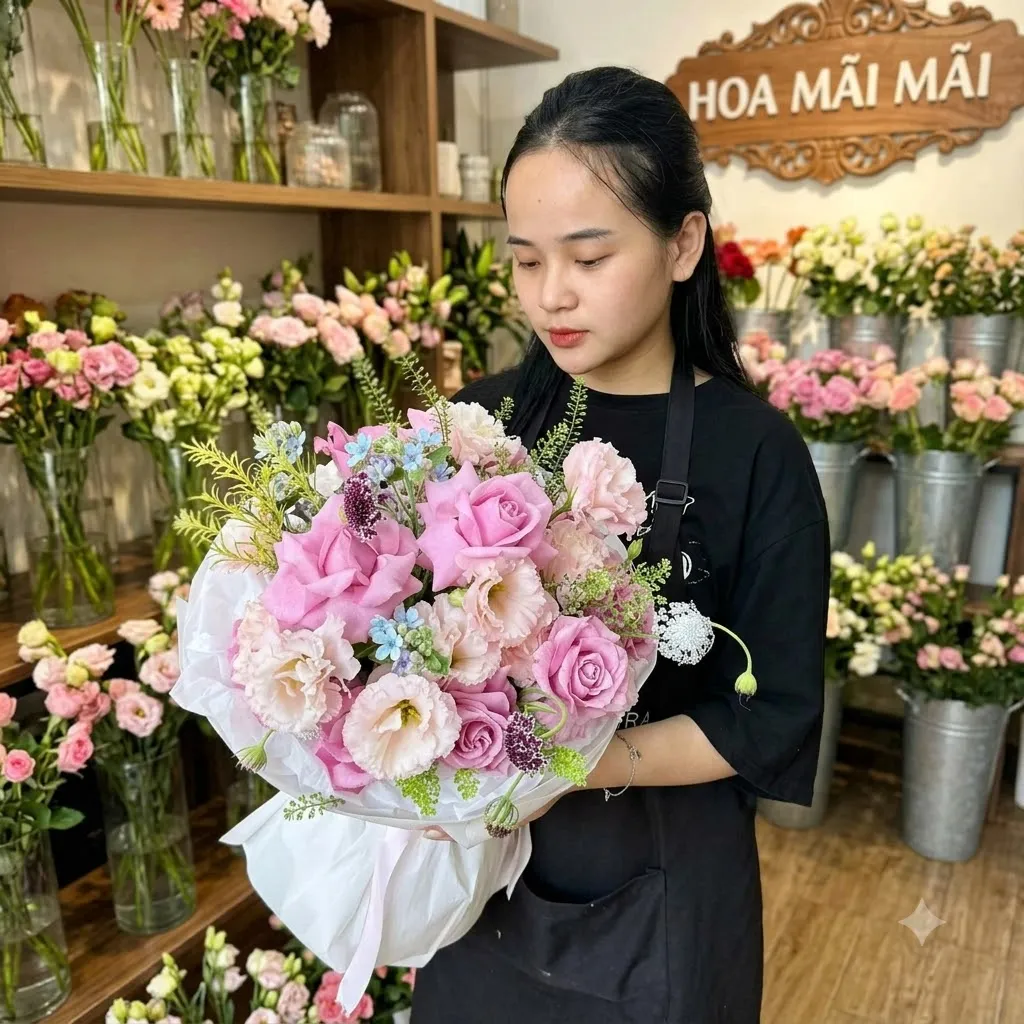 Bó hoa hồng tím tông pastel tại Huyện Sông Hinh, Phú Yên