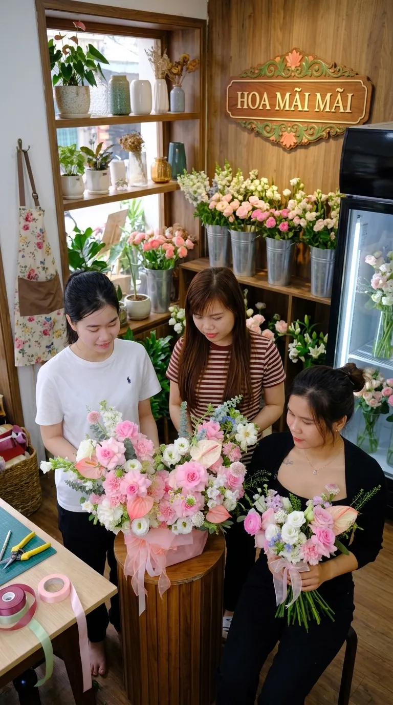 Không gian tiệm hoa tươi với tủ mát tại Thới Lai, Cần Thơ