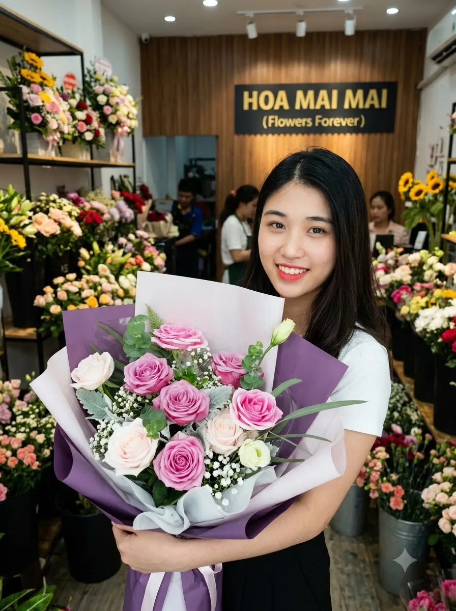 Bó hoa hồng phấn kèm baby trắng tại Quận Bình Thạnh, TP HCM