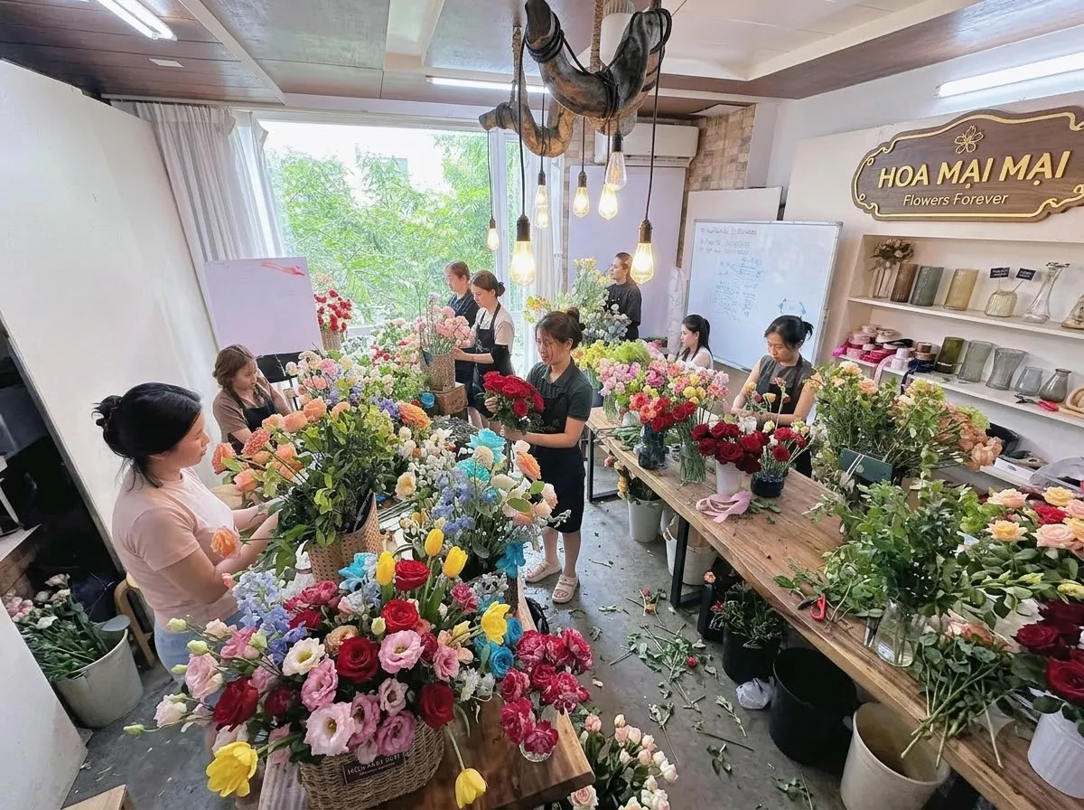 Xưởng cắm hoa của cửa hàng tại Bắc Kạn