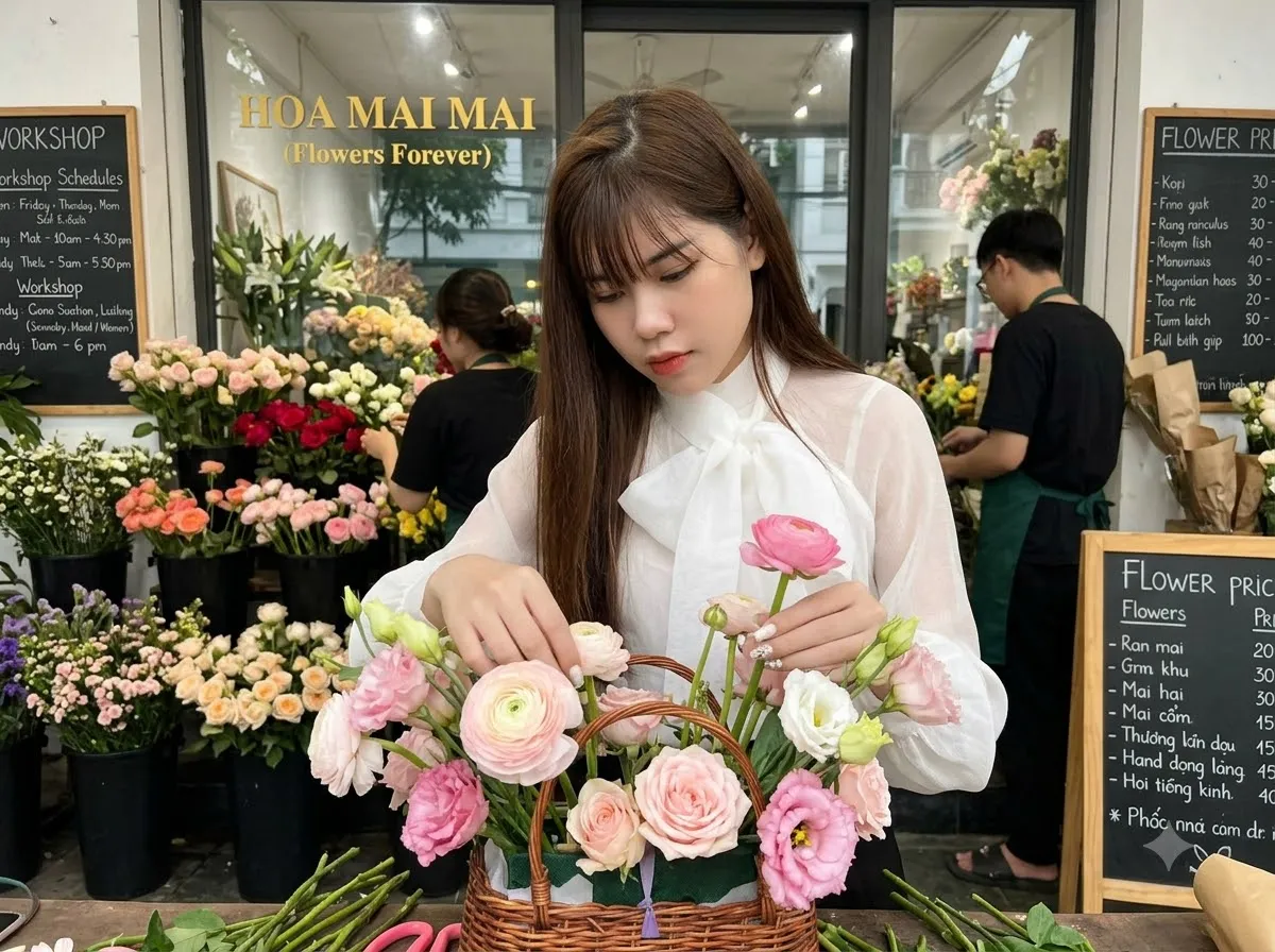 Giỏ hoa mao lương tông hồng phấn tại Bắc Kạn