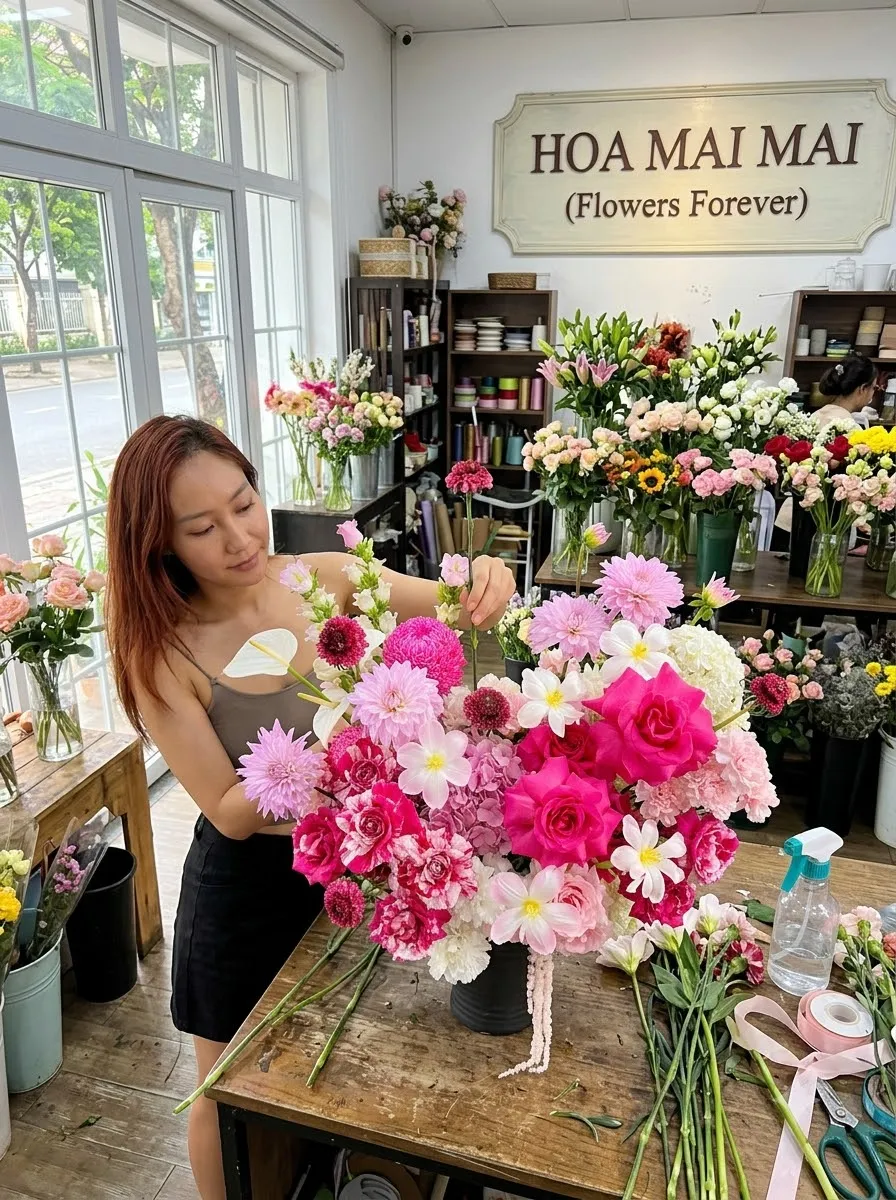 Bình hoa hồng tông hồng ngọt tại Bắc Kạn
