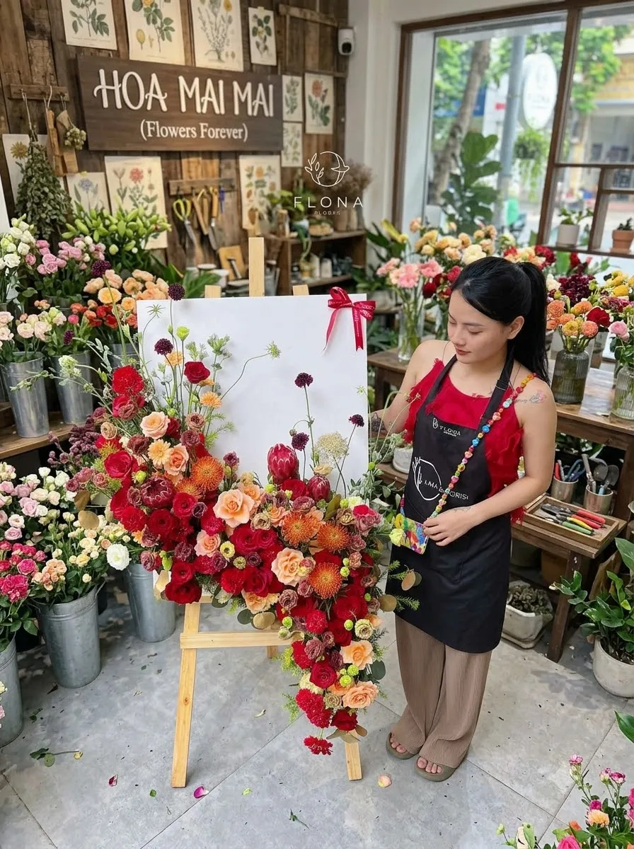 Kệ hoa khai trương tông đỏ cam tại Nam Giang, Quảng Nam