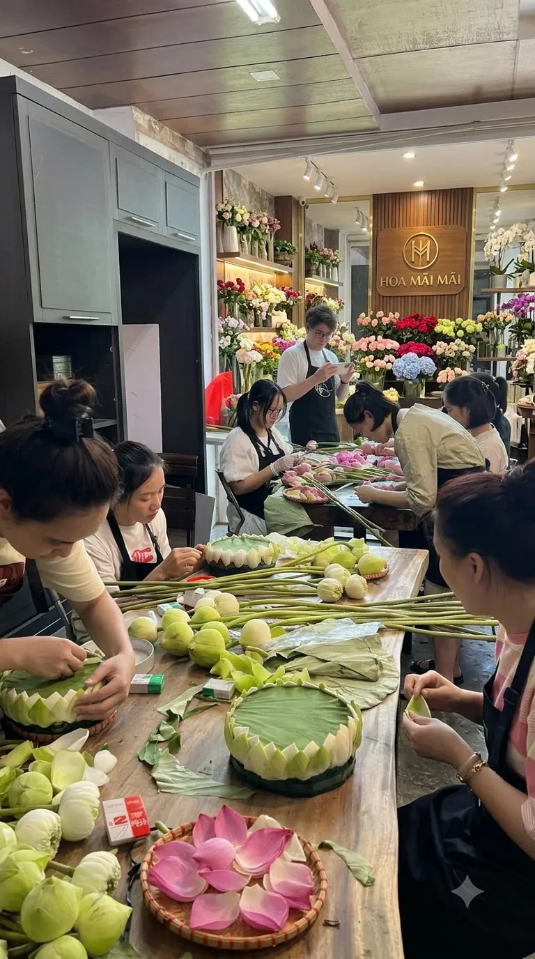Xưởng hoa sơ chế hoa sen tươi tại Hà Trung, Thanh Hóa