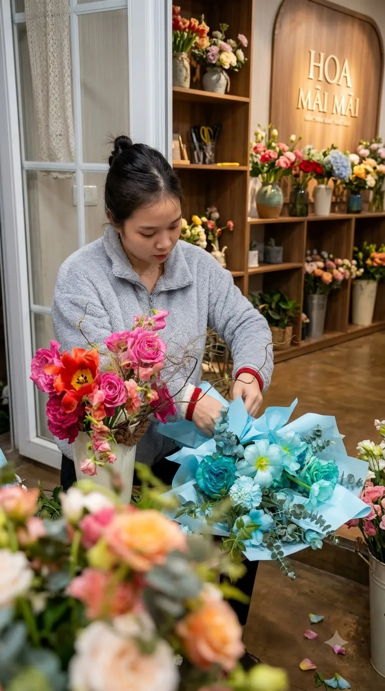 Góc gói hoa và kệ hoa tươi tại Nam Giang, Quảng Nam