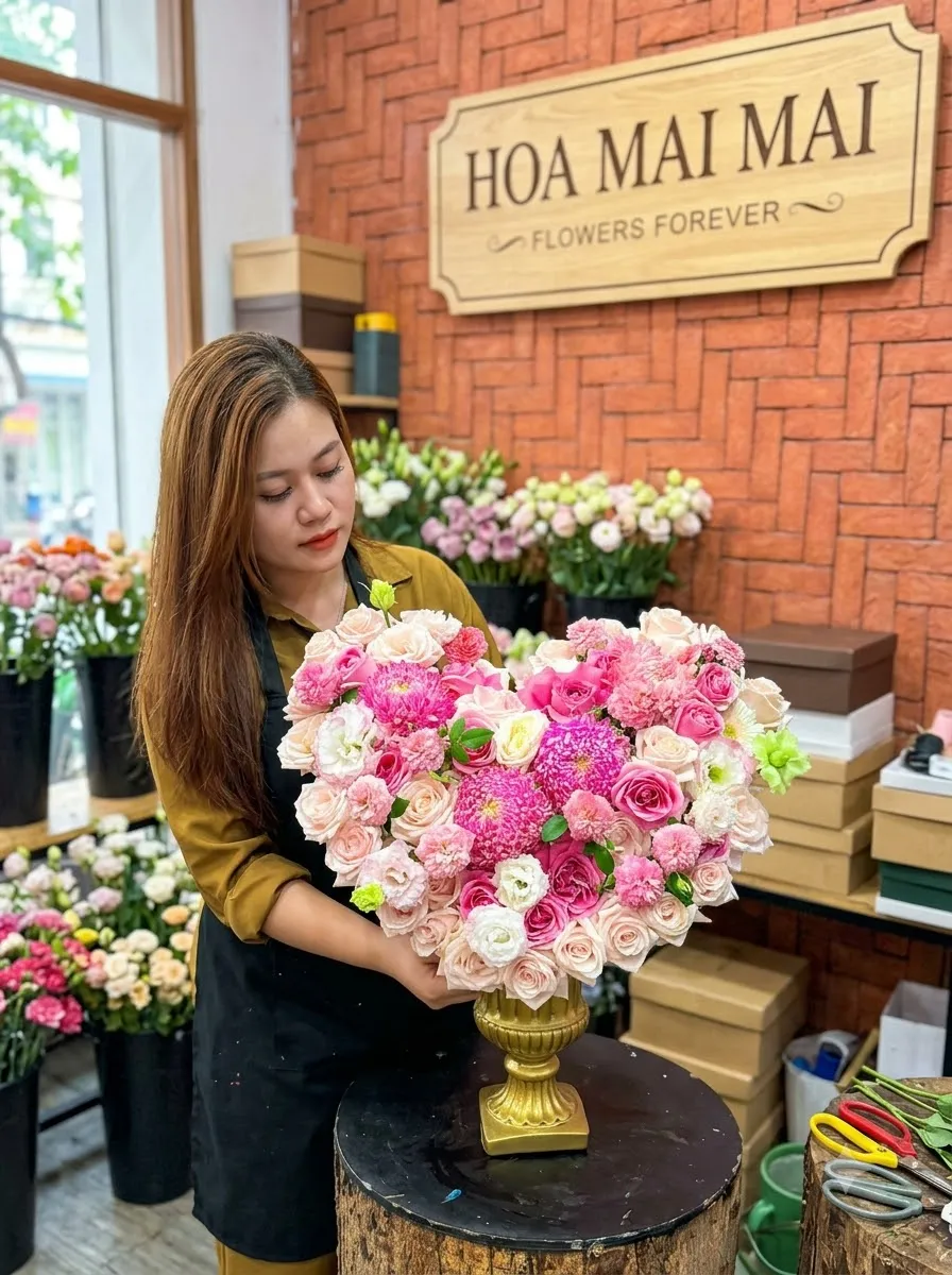 Lẵng hoa trái tim tông hồng tại Thị Xã Đức Phổ, Quảng Ngãi