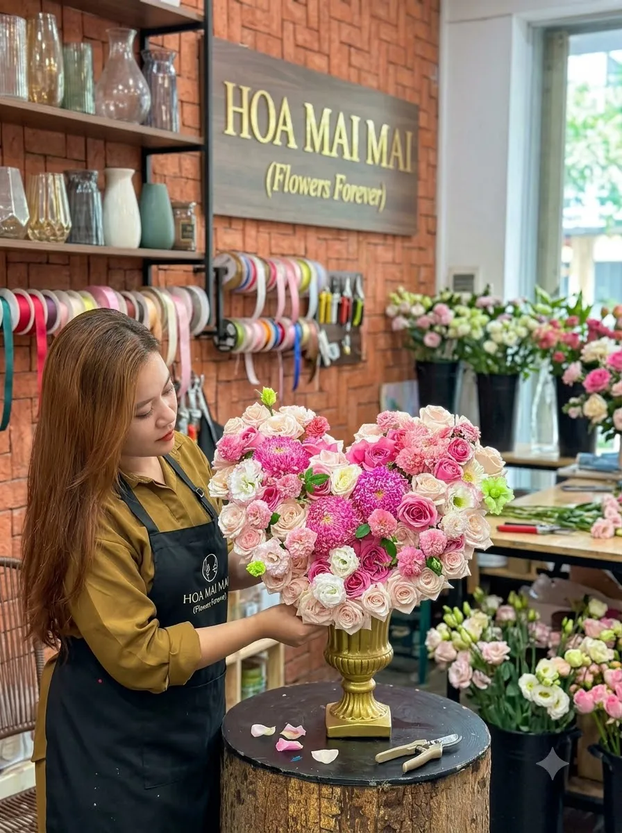 Lẵng hoa hồng phấn hình trái tim tại Đường Âu Cơ, Hồ Chí Minh