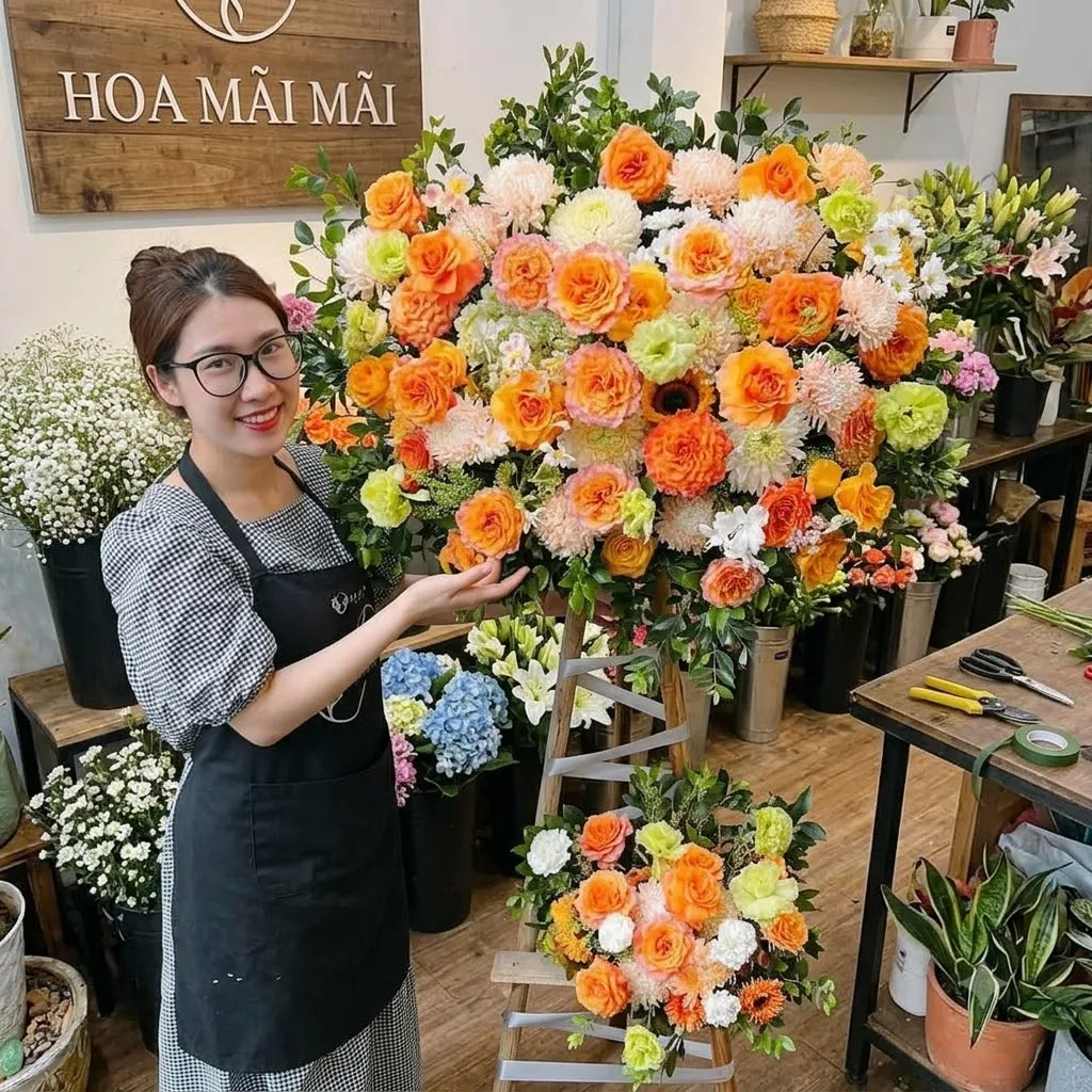 Kệ hoa khai trương tông cam rực rỡ tại Châu Thành, Long An