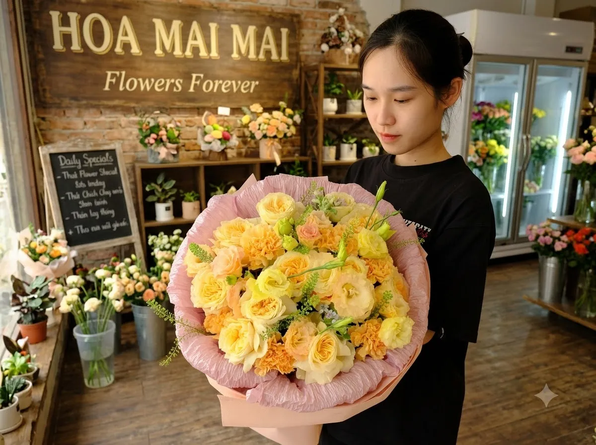 Bó hoa tông vàng cam ấm áp tại Yên Bái