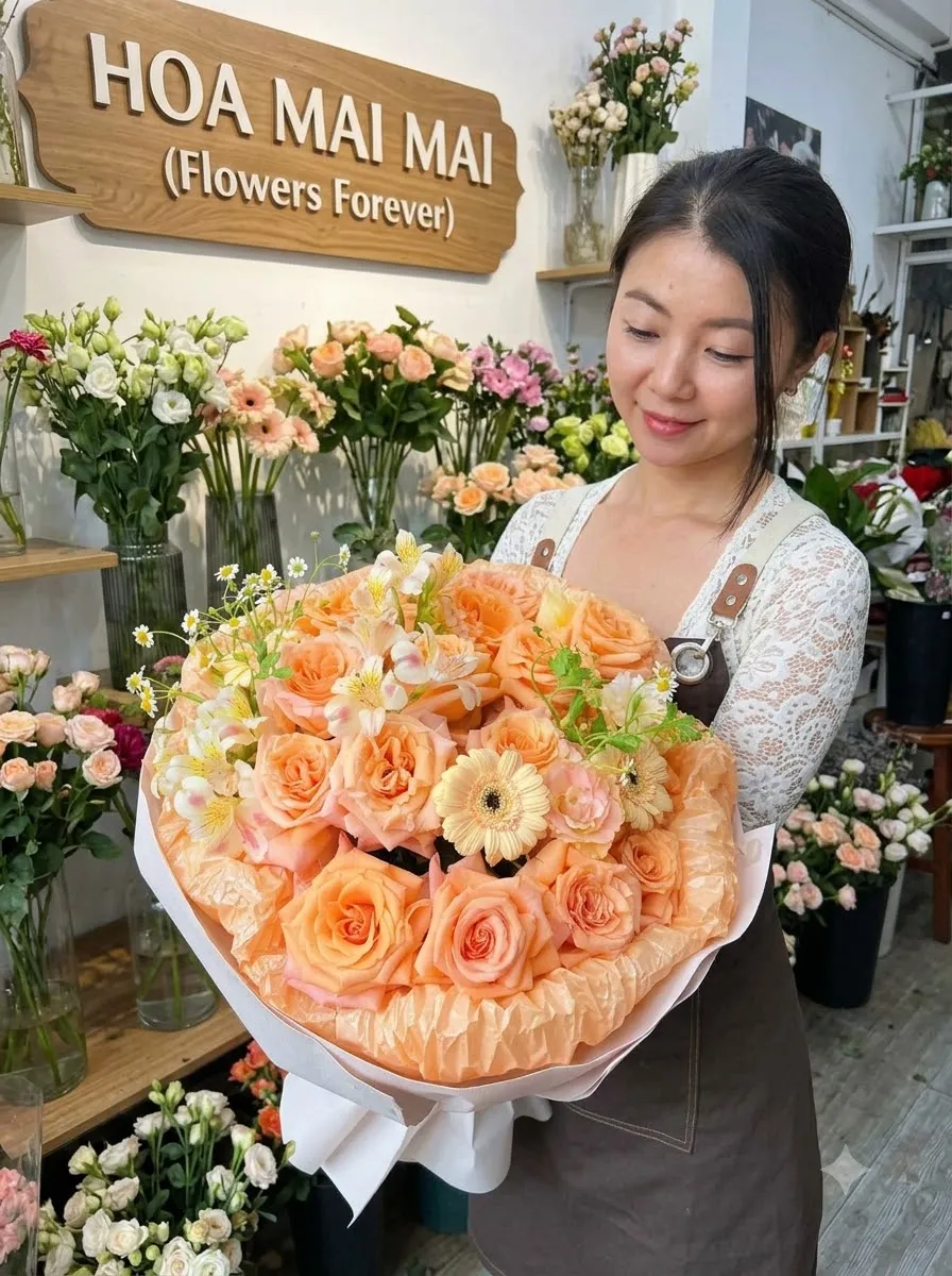 Bó hoa hồng cam điểm cúc đồng tiền tại Đường Đặng Văn Ngữ, Hồ Chí Minh