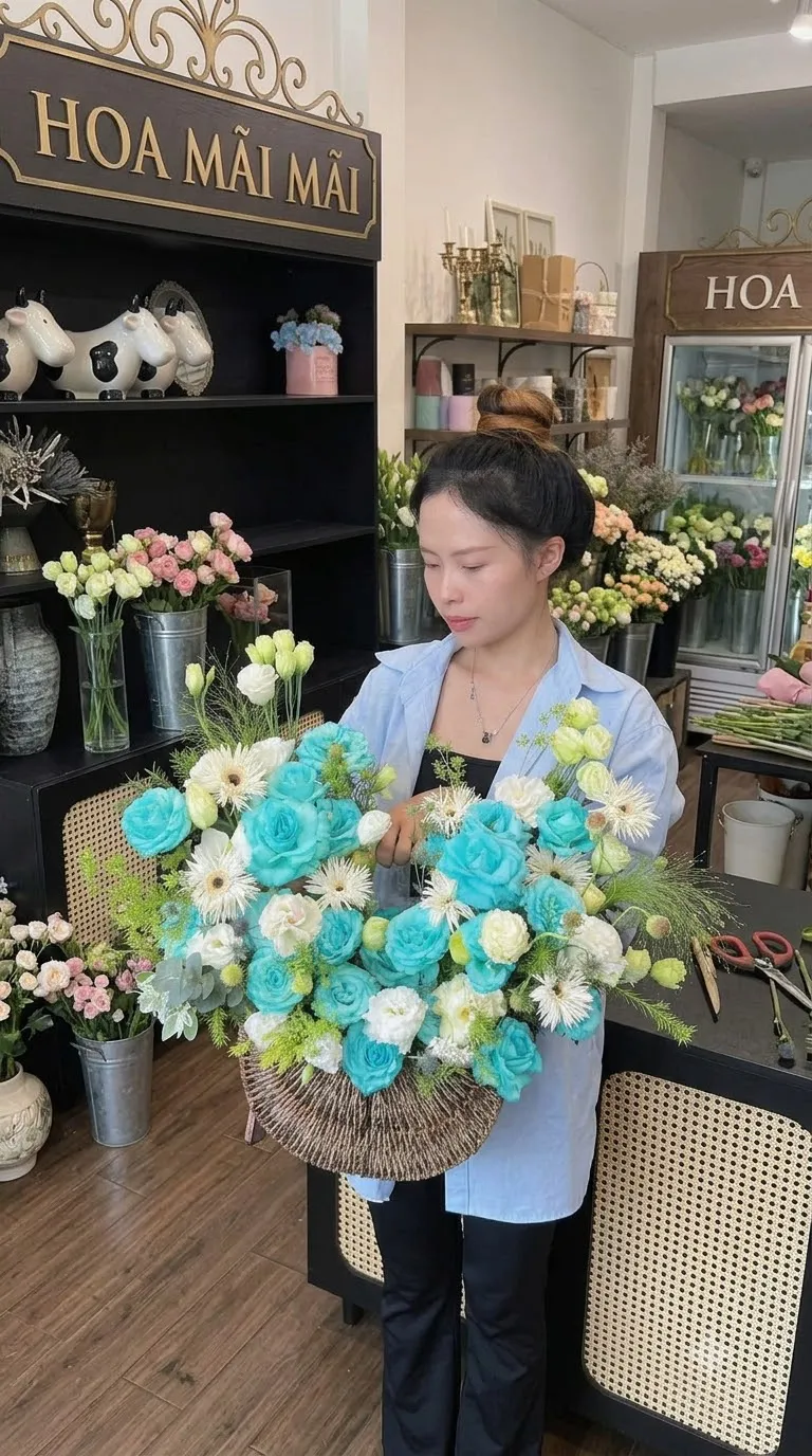 Giỏ mây hoa hồng xanh ngọc tại Huyện Lộc Ninh, Bình Phước