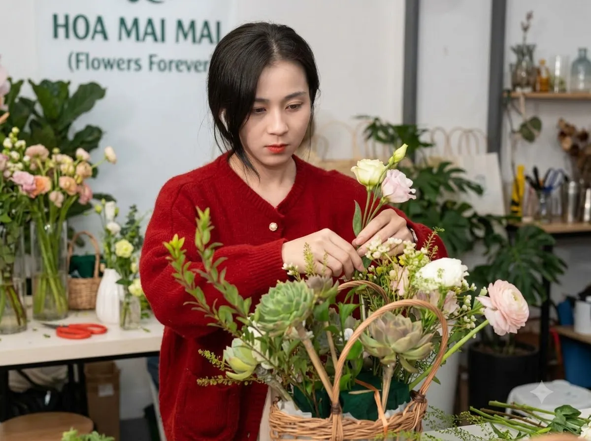 Giỏ hoa sen đá phối cát tường tại Quảng Điền, Huế