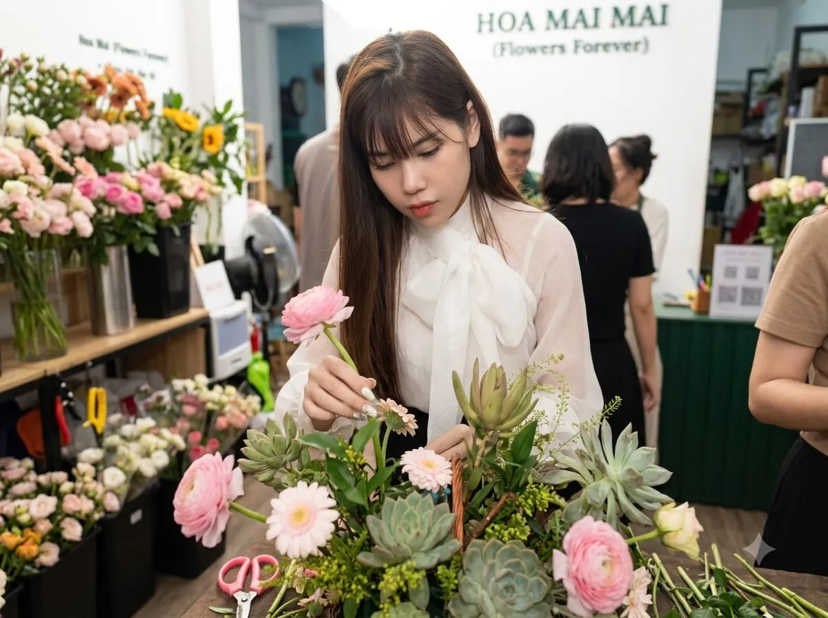 Bình hoa sen đá phối mao lương tại Đồng Tháp