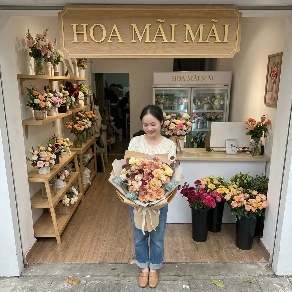 Mặt tiền tiệm hoa tươi có tủ mát tại Huyện Ba Tri, Bến Tre