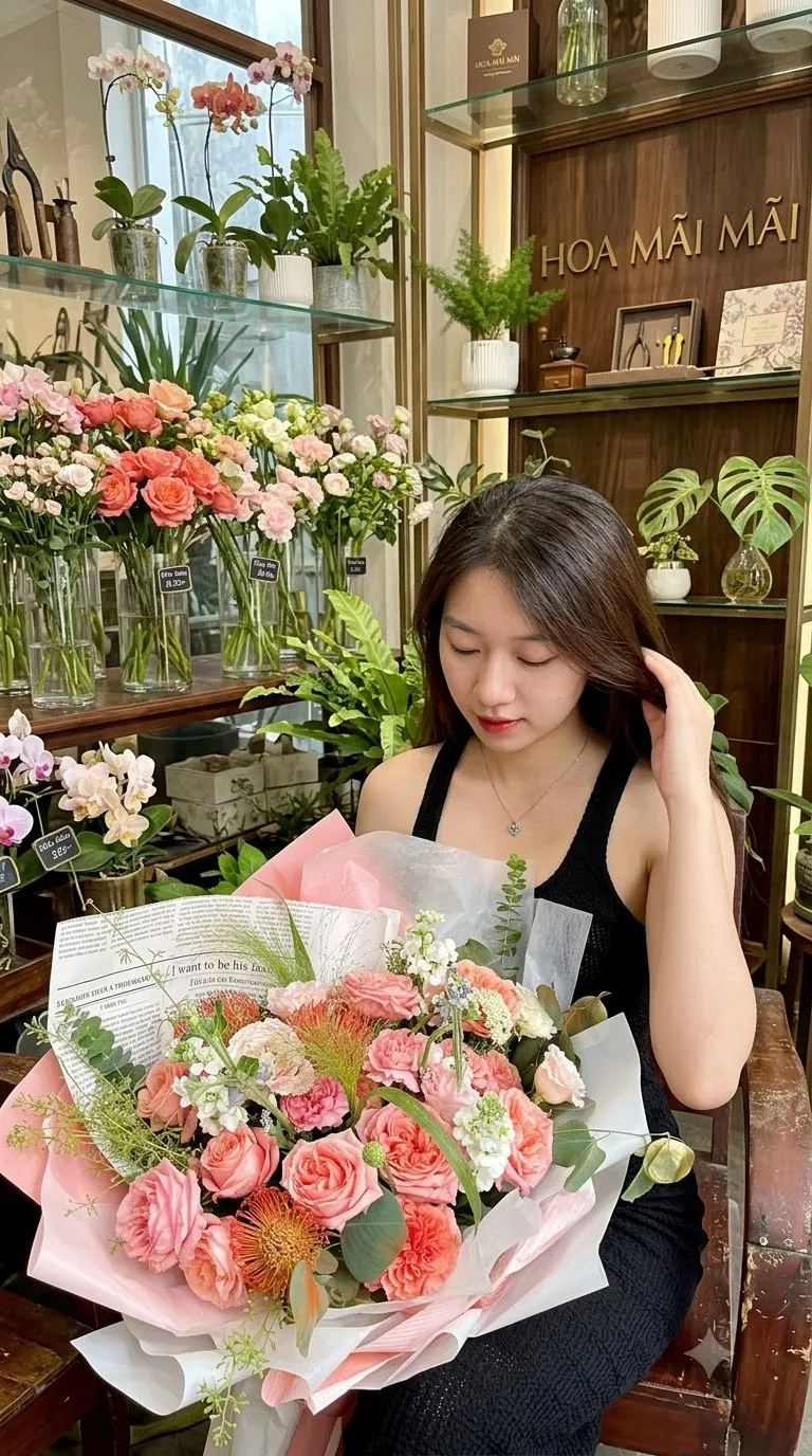 Bó hoa hồng cam san hô gói giấy báo tại Đường Âu Cơ, Hồ Chí Minh