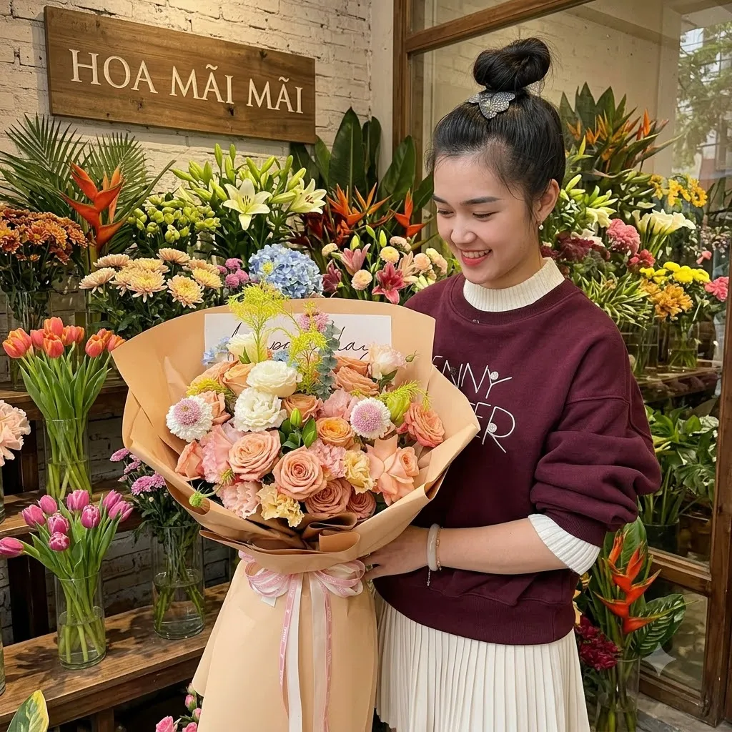 Bó hoa tông cam pastel gói giấy kraft tại TP HCM